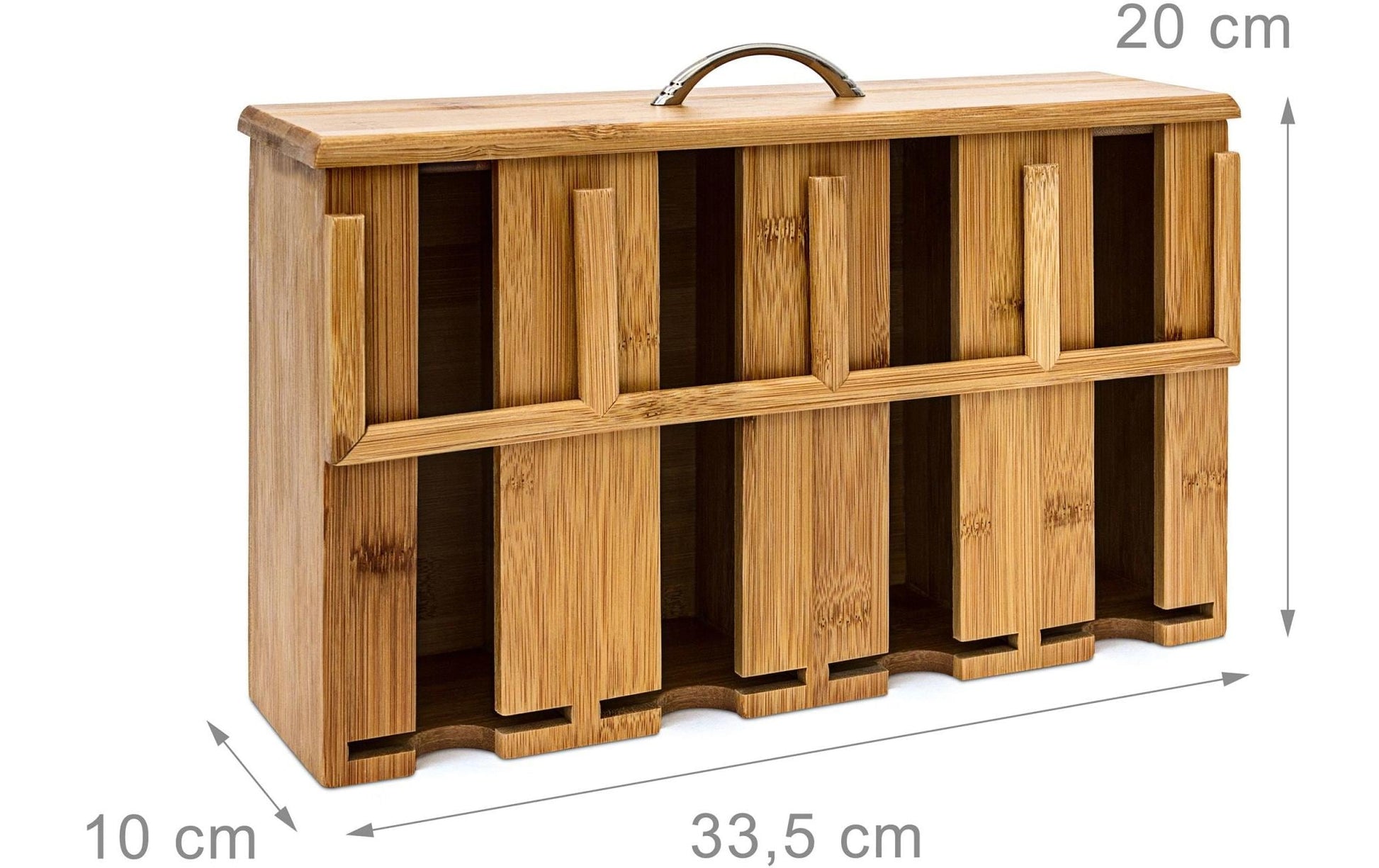 Relaxdays Teebeutelbox Bambus, 4 Fächer, 33,5 × 10 × 22 cm, Hellbraun