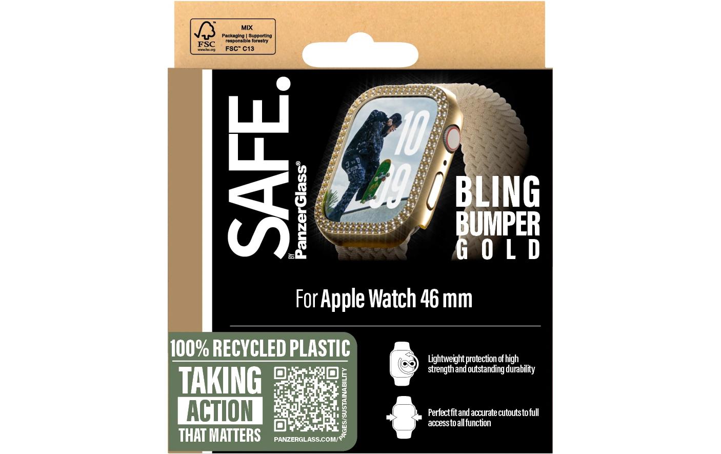 PanzerGlass SAFE. Bling Bumper – Displayschutz – für Apple Watch Series 10 46 mm, Gold, 1 Stück
