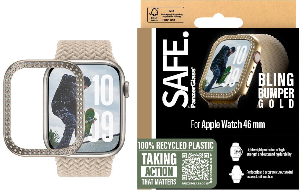PanzerGlass SAFE. Bling Bumper – Displayschutz – für Apple Watch Series 10 46 mm, Gold, 1 Stück