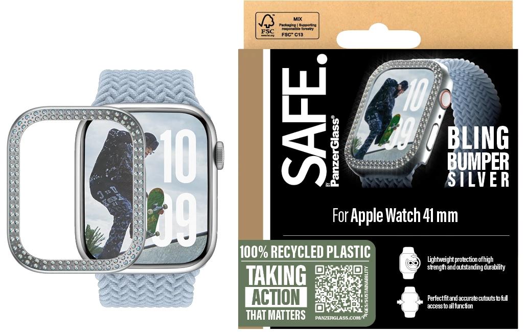 PanzerGlass SAFE. Bling Bumper – Displayschutz – für Apple Watch Series 10 42 mm, Silber, 1 Stück