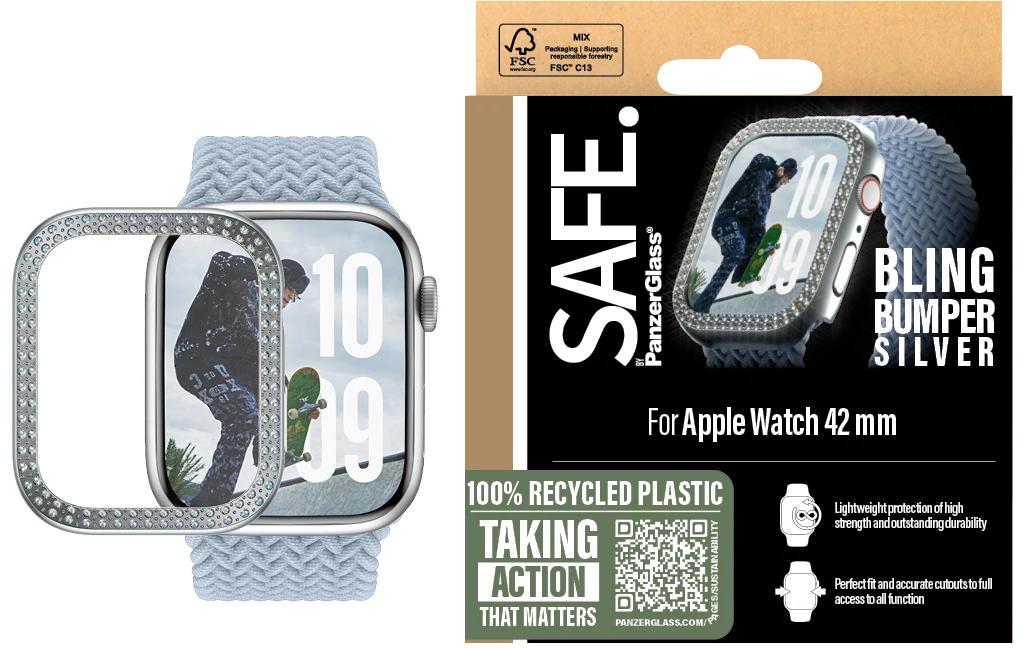 PanzerGlass SAFE. Bling Bumper – Displayschutz – für Apple Watch Series 10 42 mm, Silber, 1 Stück