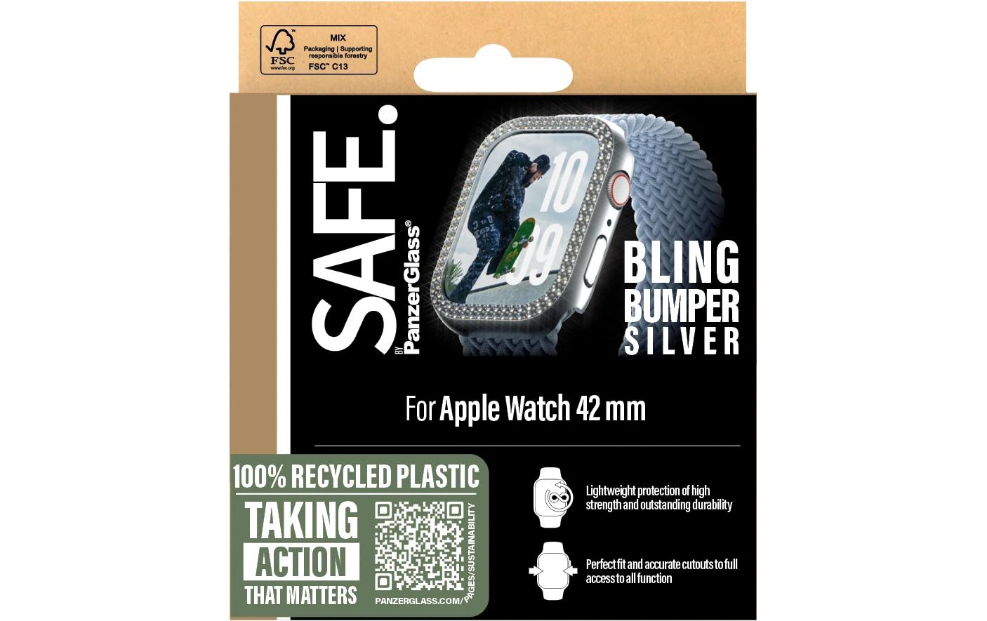 PanzerGlass SAFE. Bling Bumper – Displayschutz – für Apple Watch Series 10 42 mm, Silber, 1 Stück