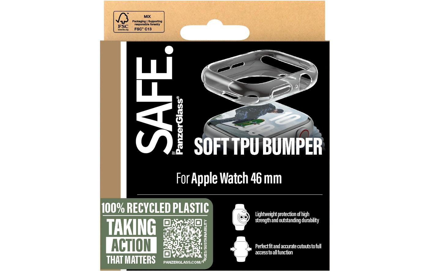 PanzerGlass SAFE. TPU Bumper – Displayschutz – für Apple Watch Series 10 46 mm, Transparent