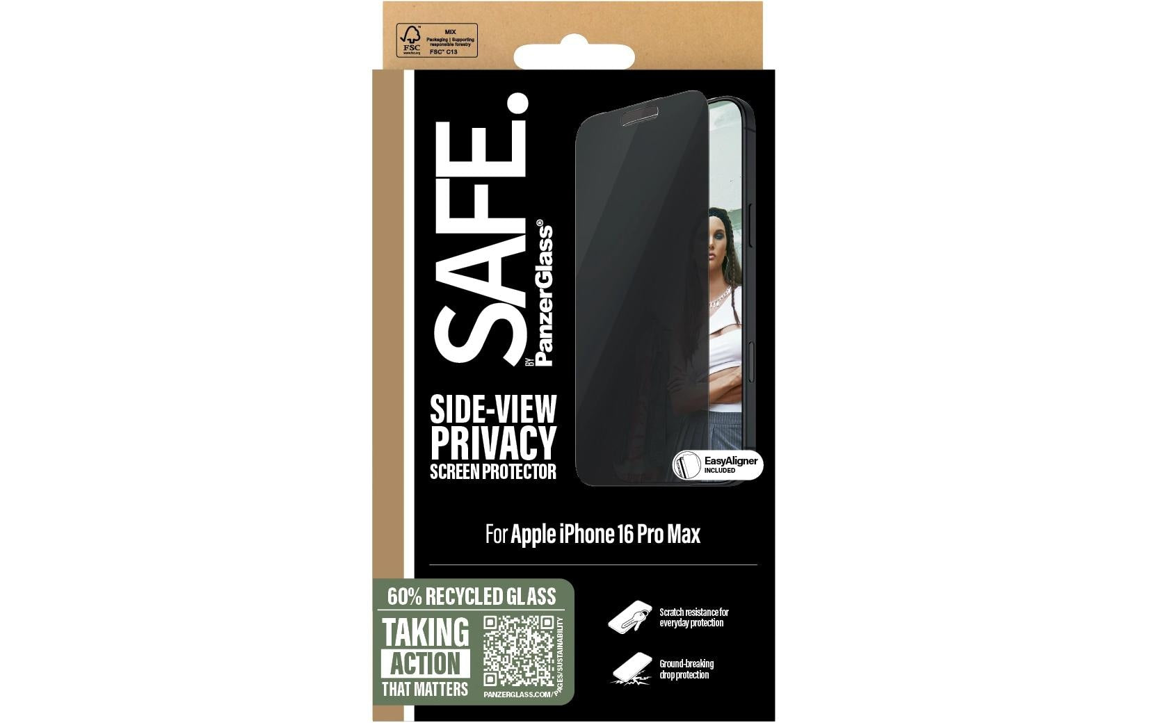 PanzerGlass SAFE. – Privacy-Filter (Panzerglas), Ultra-Wide Fit – für iPhone 16 Pro Max – mit Applikator
