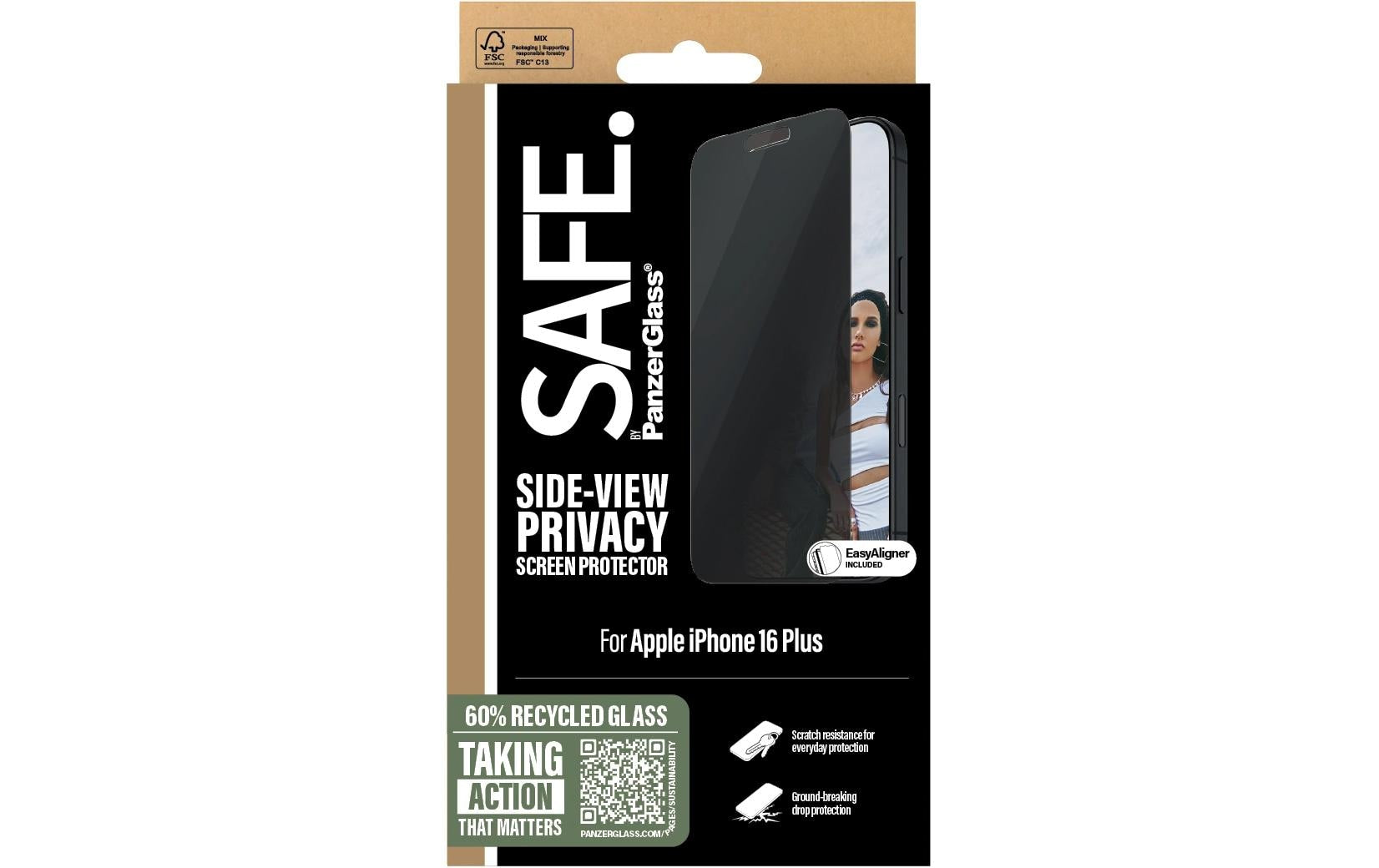 PanzerGlass SAFE. – Privacy-Filter (Panzerglas), Ultra-Wide Fit – für iPhone 16 Plus/15 Plus – mit Applikator