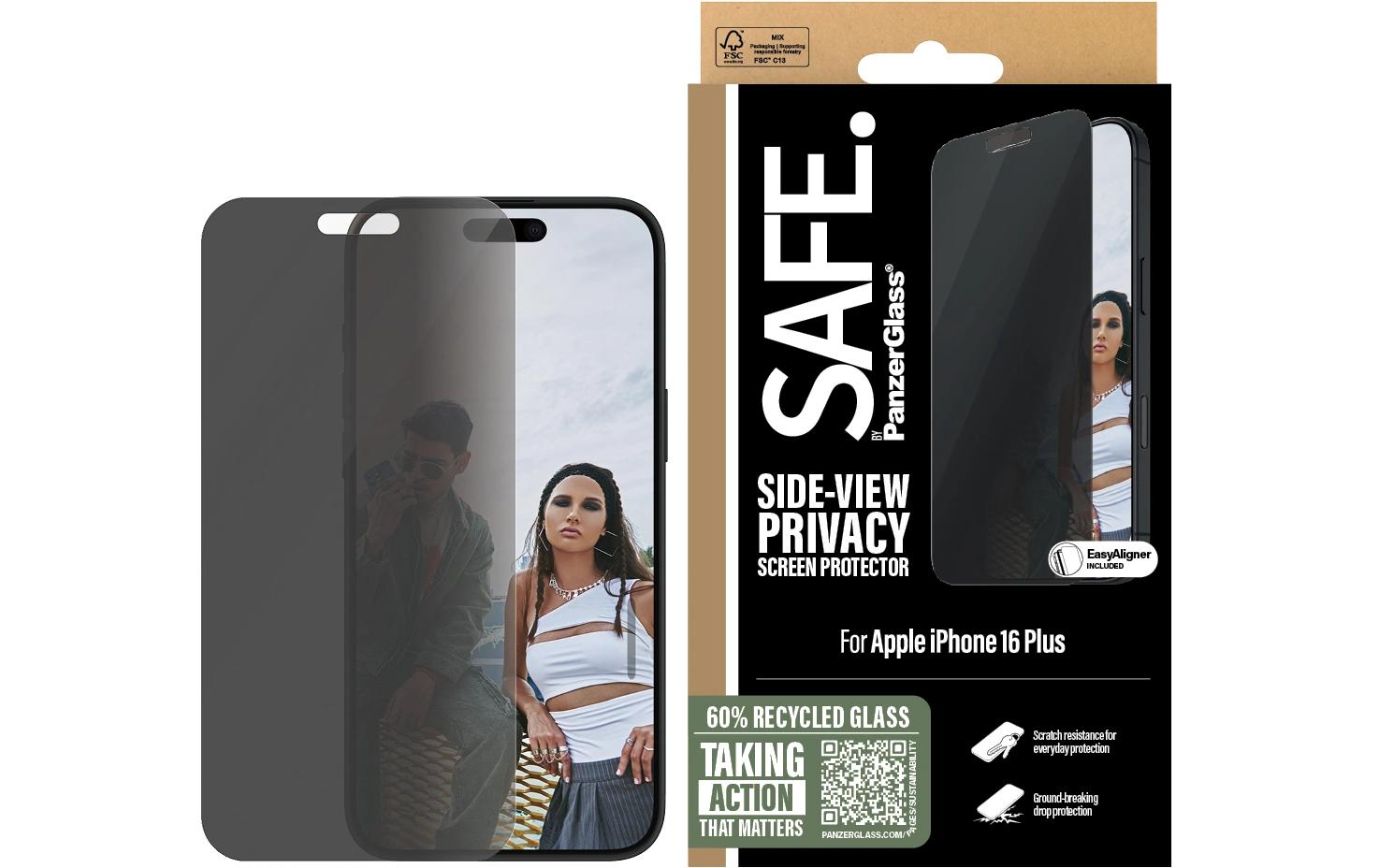 PanzerGlass SAFE. – Privacy-Filter (Panzerglas), Ultra-Wide Fit – für iPhone 16 Plus/15 Plus – mit Applikator