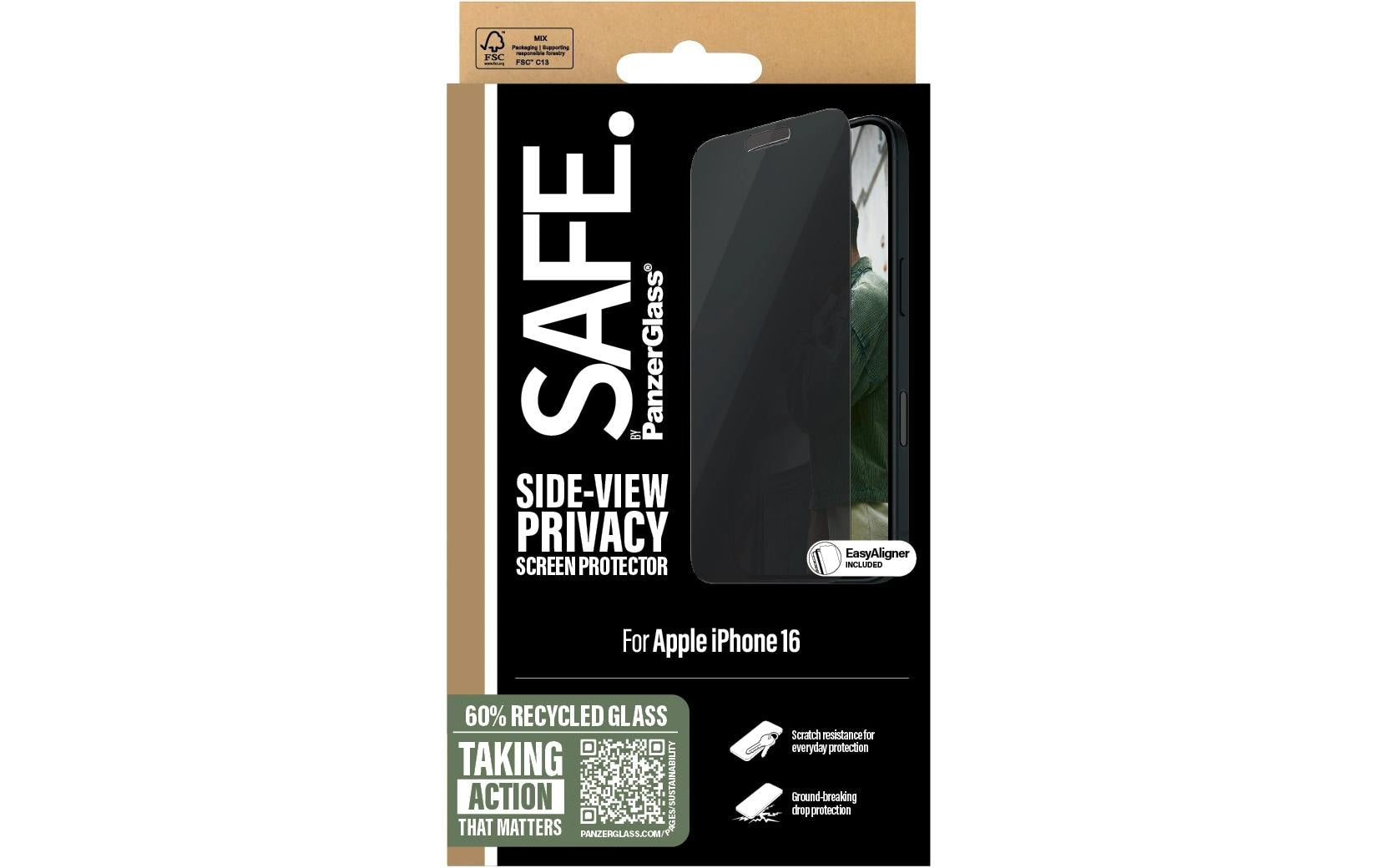 PanzerGlass SAFE. – Privacy-Filter (Panzerglas), Ultra-Wide Fit – für iPhone 16/iPhone 15 – mit Applikator