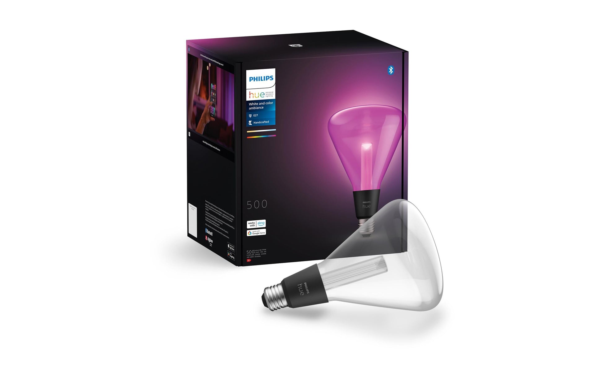 Philips Hue Smart-Leuchtmittel E27 – RGB+CCT, 500 lm, 6,8 W, Bluetooth/Zigbee – für Google Assistant