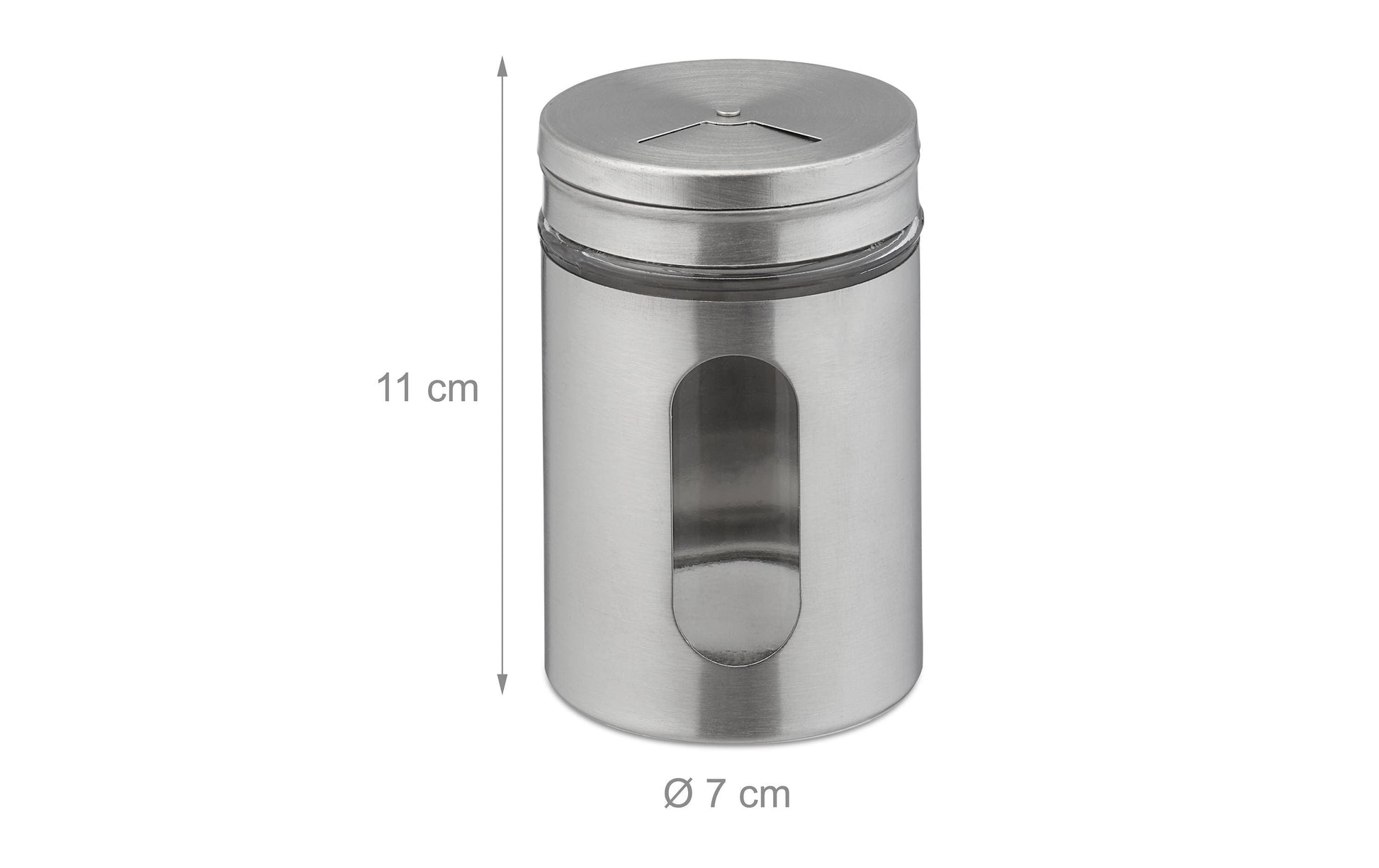 Relaxdays Streudose 290 ml, Ø 7 × 11 cm, Glas/Edelstahl, transparent/silber, 6 Stk.