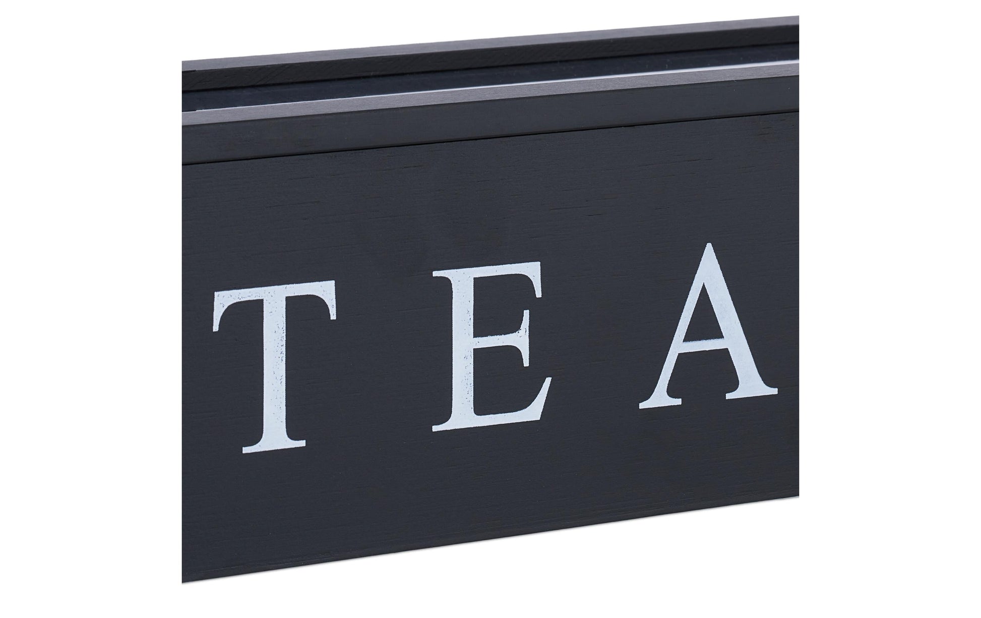Relaxdays Teebeutelbox Bambus/Acryl, 6 Fächer, 43,5 × 9 × 9 cm, Schwarz/Transparent/Weiss