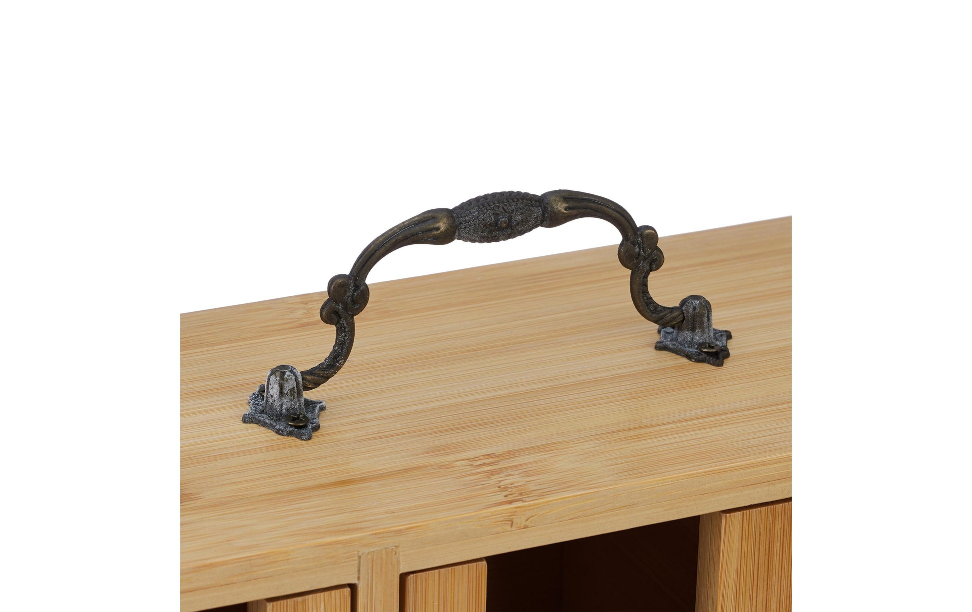 Relaxdays Teebeutelbox Bambus/Metall, 9 Fächer, 30 × 11,5 × 29 cm, Kupfer/Natur