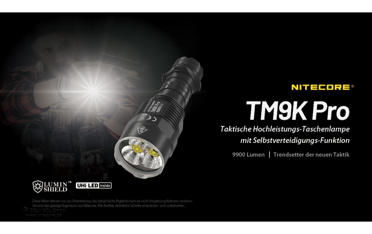 Nitecore Taschenlampe TM9K – 9900 lm, 510 m, IP68, USB, Akku, Modi – Schwarz