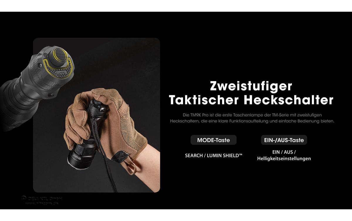 Nitecore Taschenlampe TM9K – 9900 lm, 510 m, IP68, USB, Akku, Modi – Schwarz