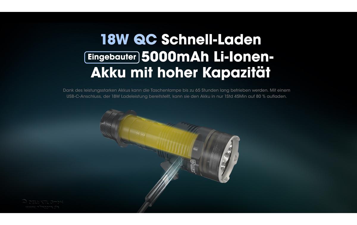 Nitecore Taschenlampe TM9K – 9900 lm, 510 m, IP68, USB, Akku, Modi – Schwarz