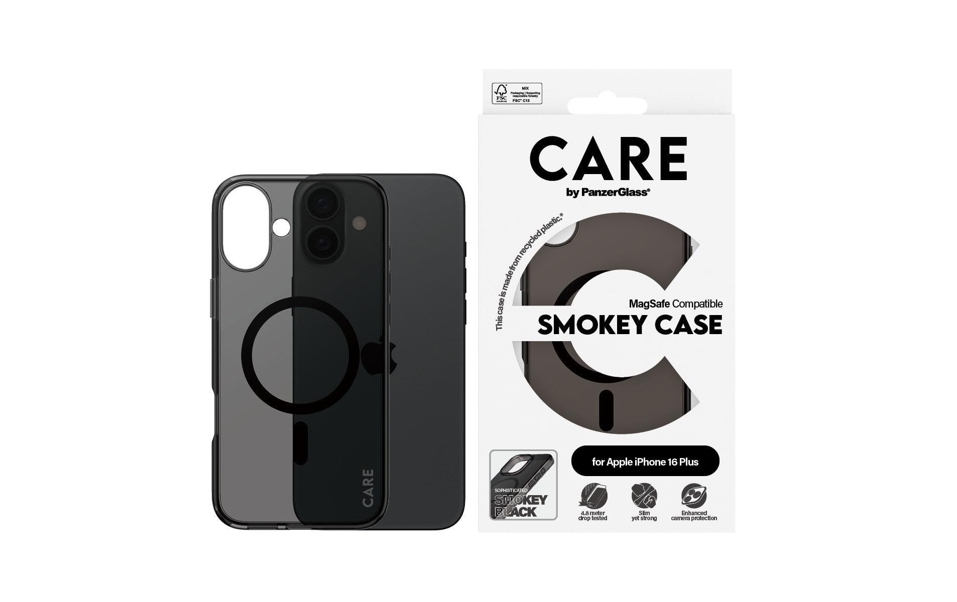 PanzerGlass CARE Flagship Backcover – für Apple iPhone 16 Plus, Smokey, bis 4,8 m sturzsicher