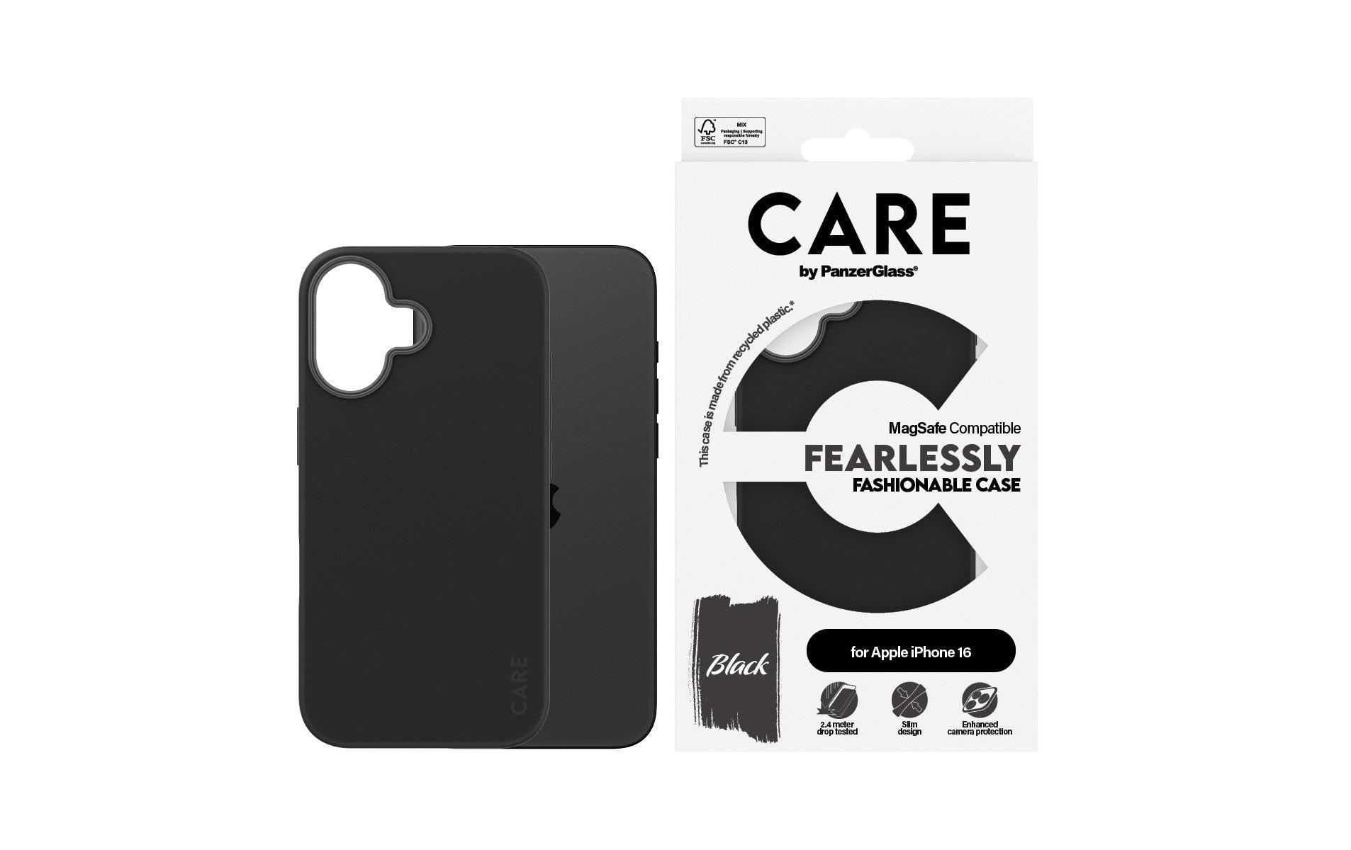 PanzerGlass CARE Backcover – für Apple iPhone 16 – MagSafe, Recycling-Kunststoff, schwarz