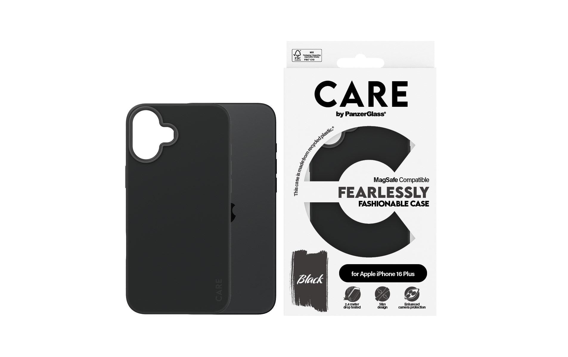 PanzerGlass CARE Backcover – für Apple iPhone 16 Plus, MagSafe, Recycling-Kunststoff, schwarz
