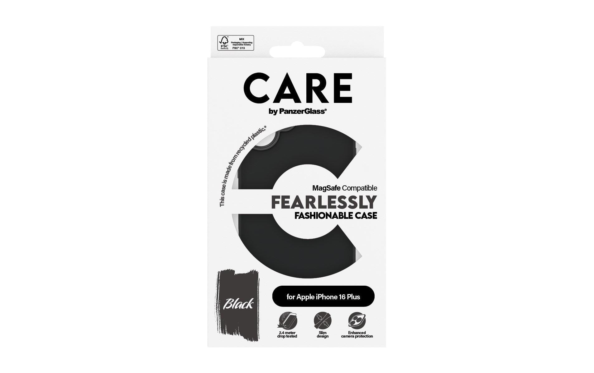 PanzerGlass CARE Backcover – für Apple iPhone 16 Plus, MagSafe, Recycling-Kunststoff, schwarz
