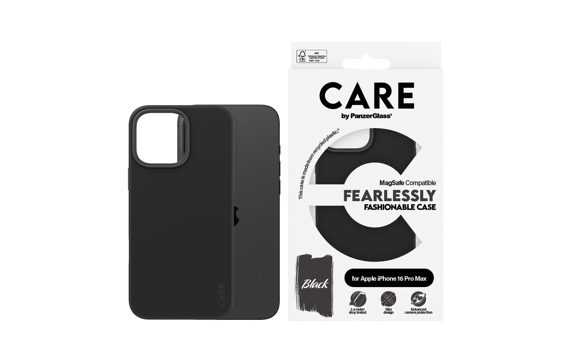 PanzerGlass CARE Backcover – für Apple iPhone 16 Pro Max, MagSafe, Recycling-Kunststoff, schwarz