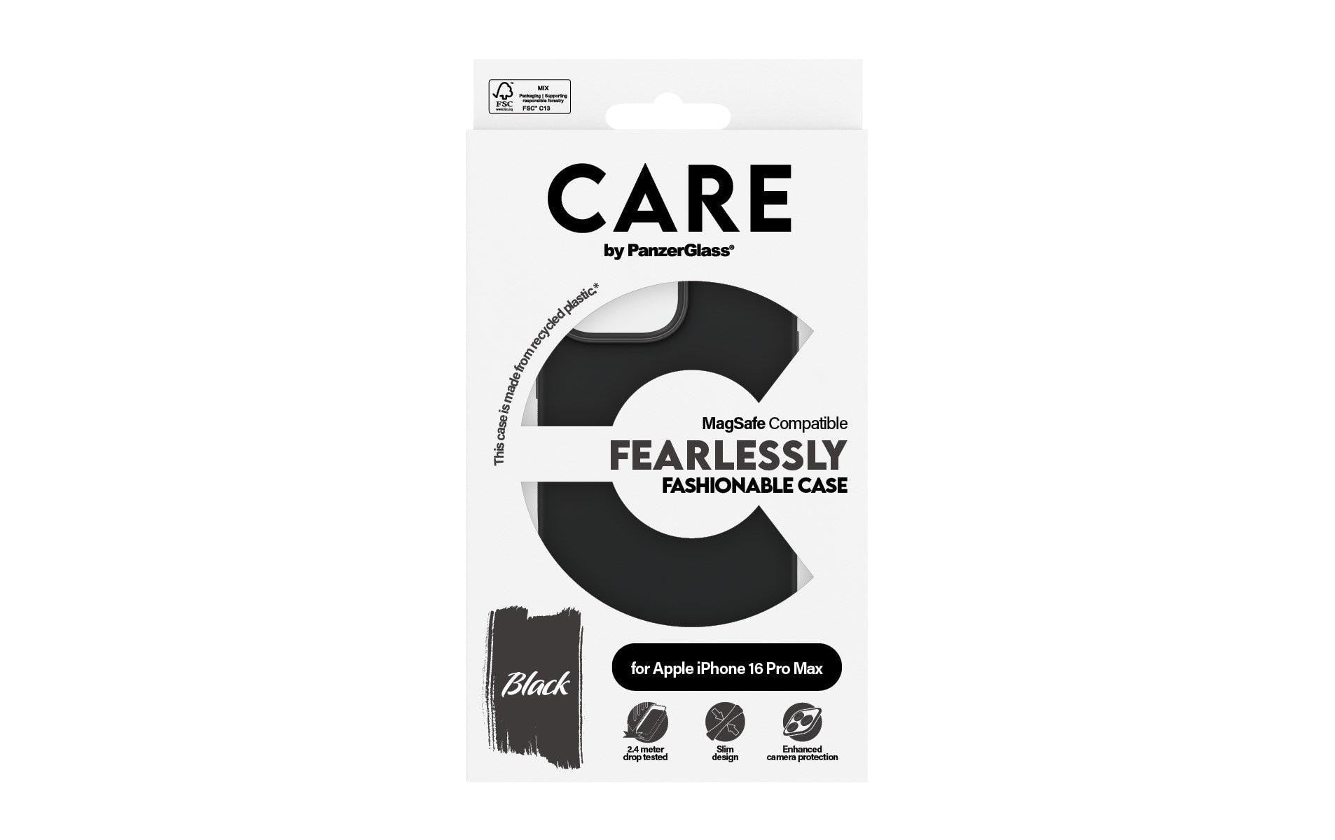 PanzerGlass CARE Backcover – für Apple iPhone 16 Pro Max, MagSafe, Recycling-Kunststoff, schwarz