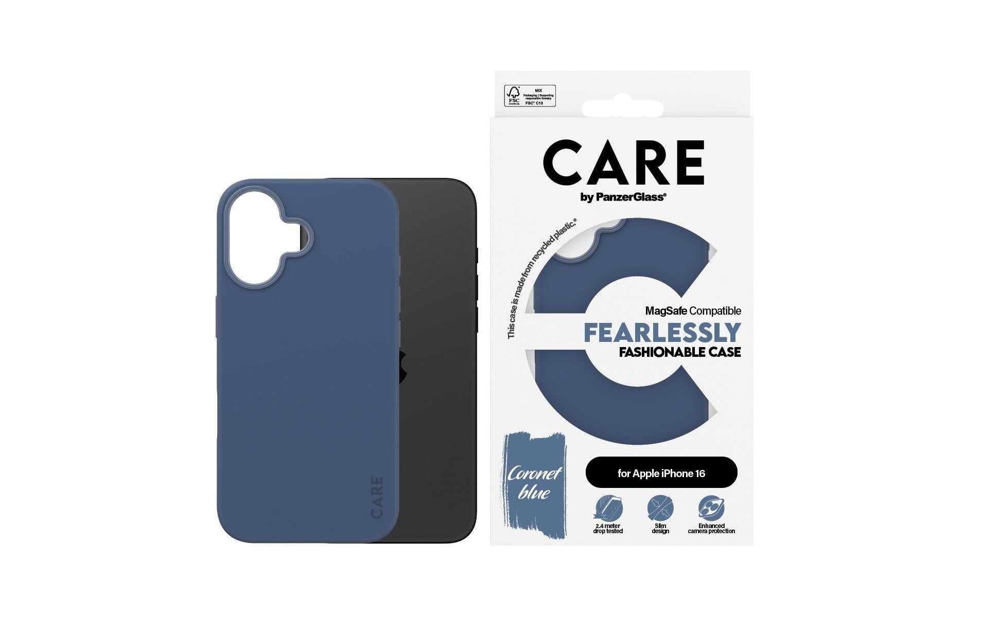 PanzerGlass CARE Backcover – für Apple iPhone 16, MagSafe, Kunststoff, Blau