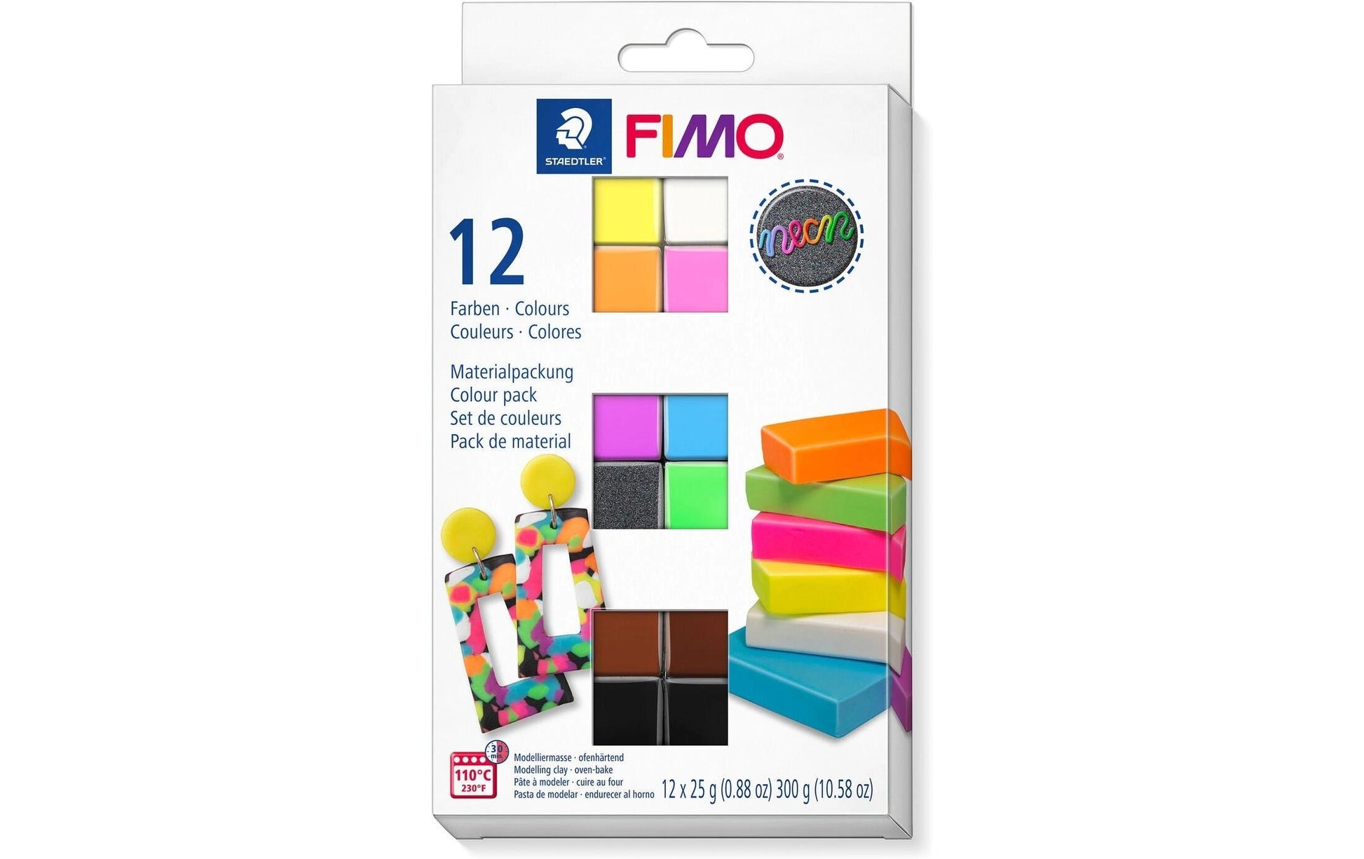 Staedtler Modelliermasse, Mehrfarbig, ofenhärtend (110 °C, 30 min), 300 g, 12 Stk.