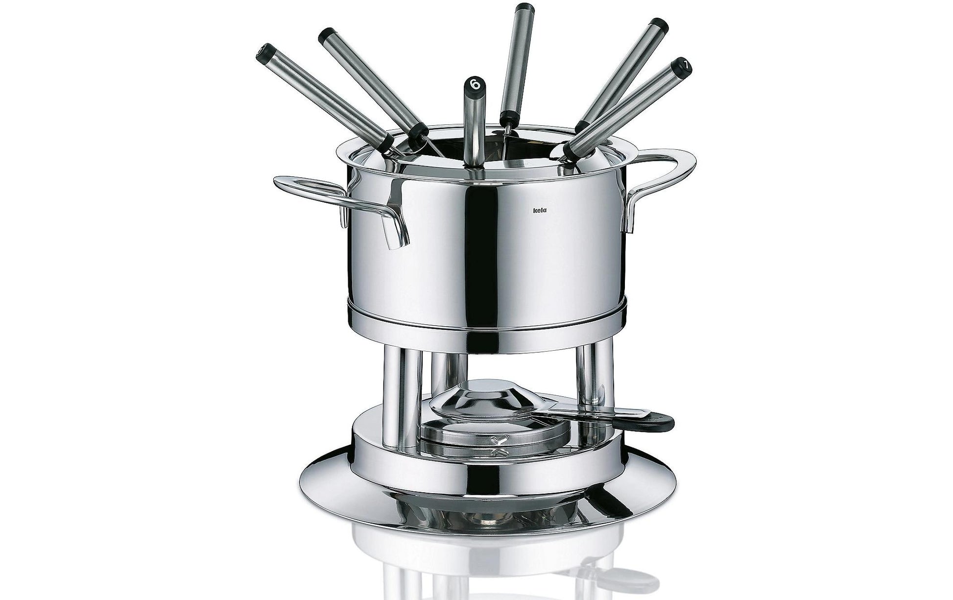 Kela Fondue-Set Cailin – Ø 22 cm, Edelstahl – für Fondue Bourguignonne, Glaskeramik – 6 Personen, 10 Teile