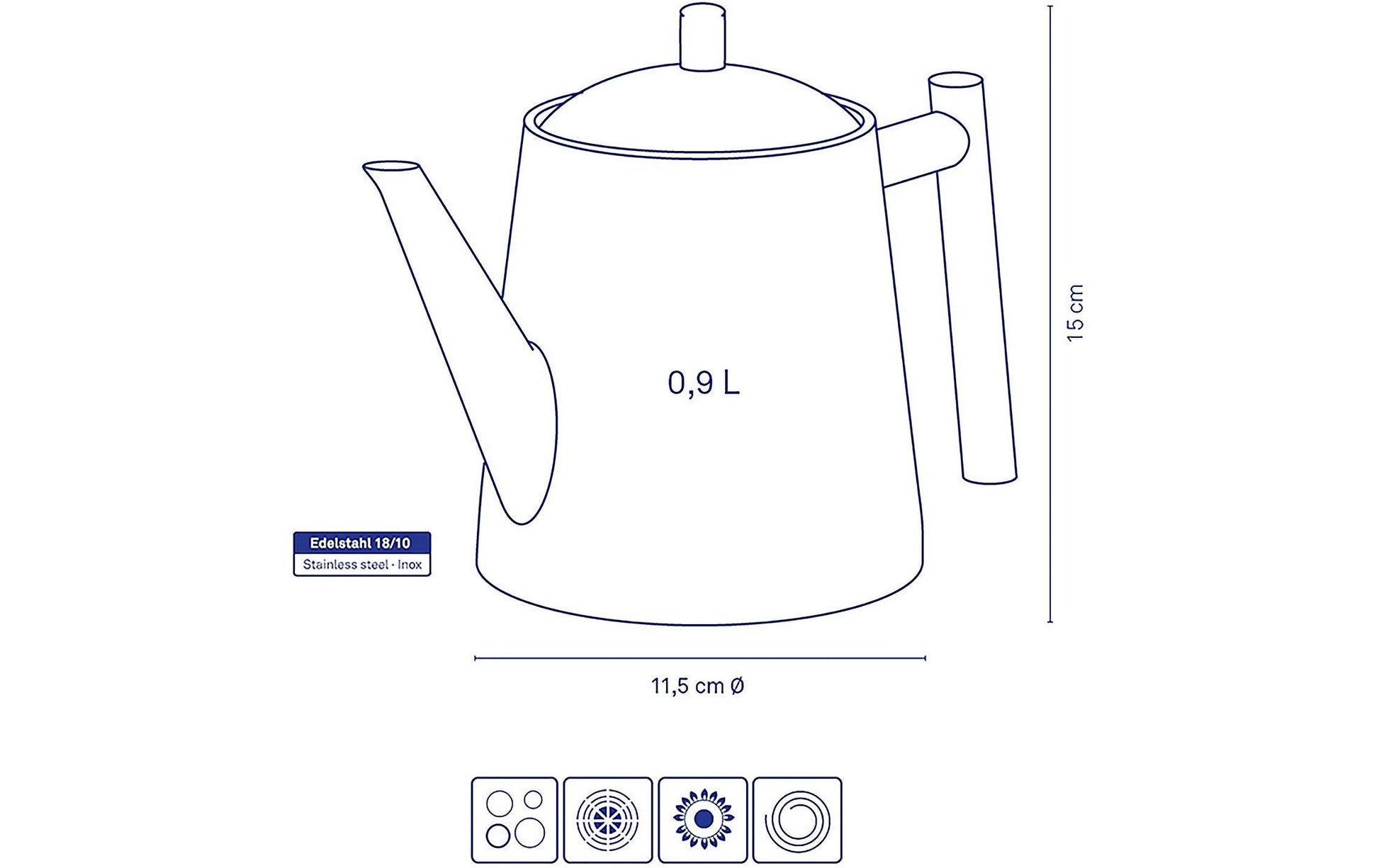 Kela Teekanne, 0,9 l, Edelstahl, Edelstahl-Teesieb