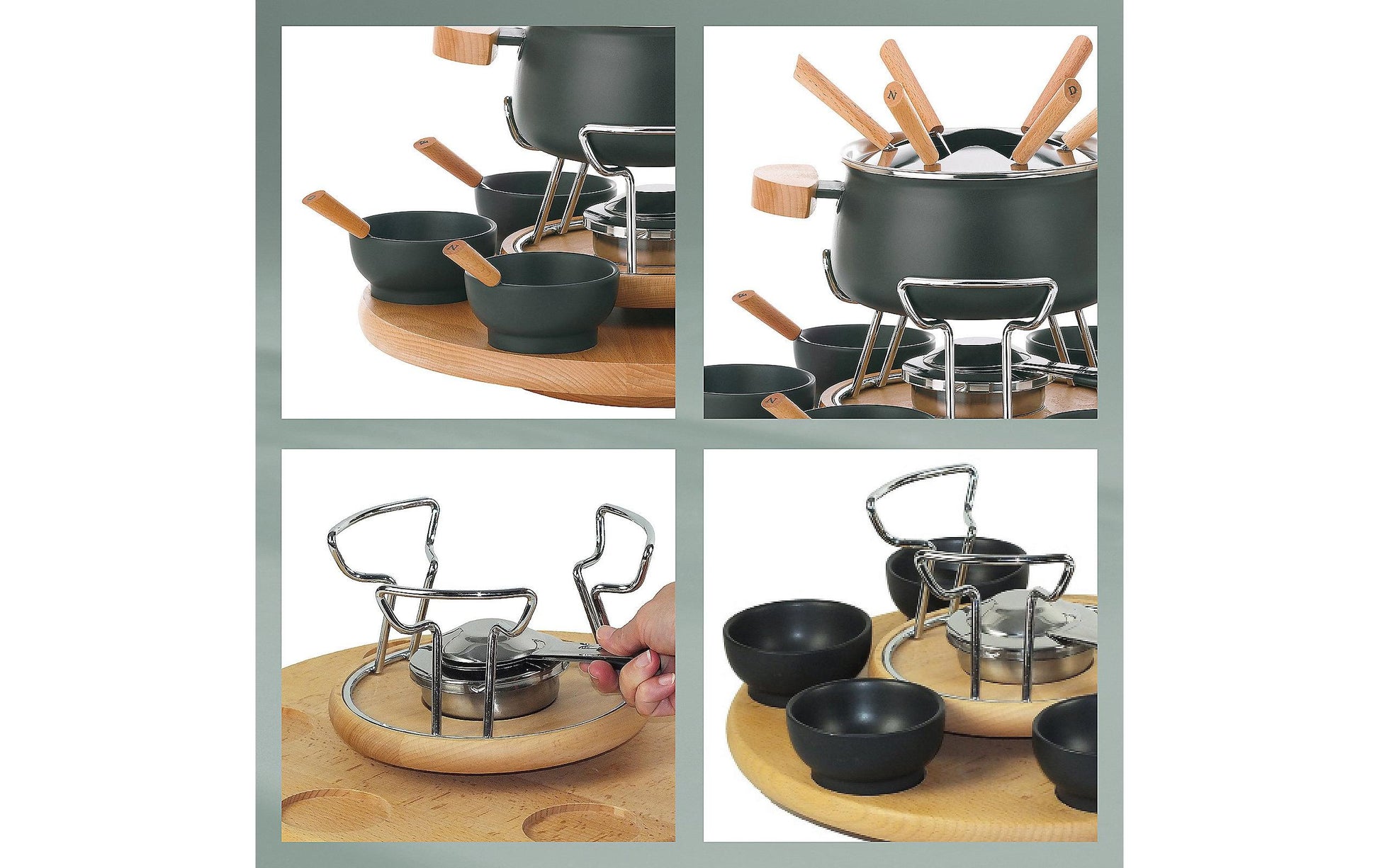 Kela Fondue-Set Natura – Ø 39 cm, Keramik, für Fondue Bourguignonne, Gas, Schwarz, 6 Personen, 23 Teile