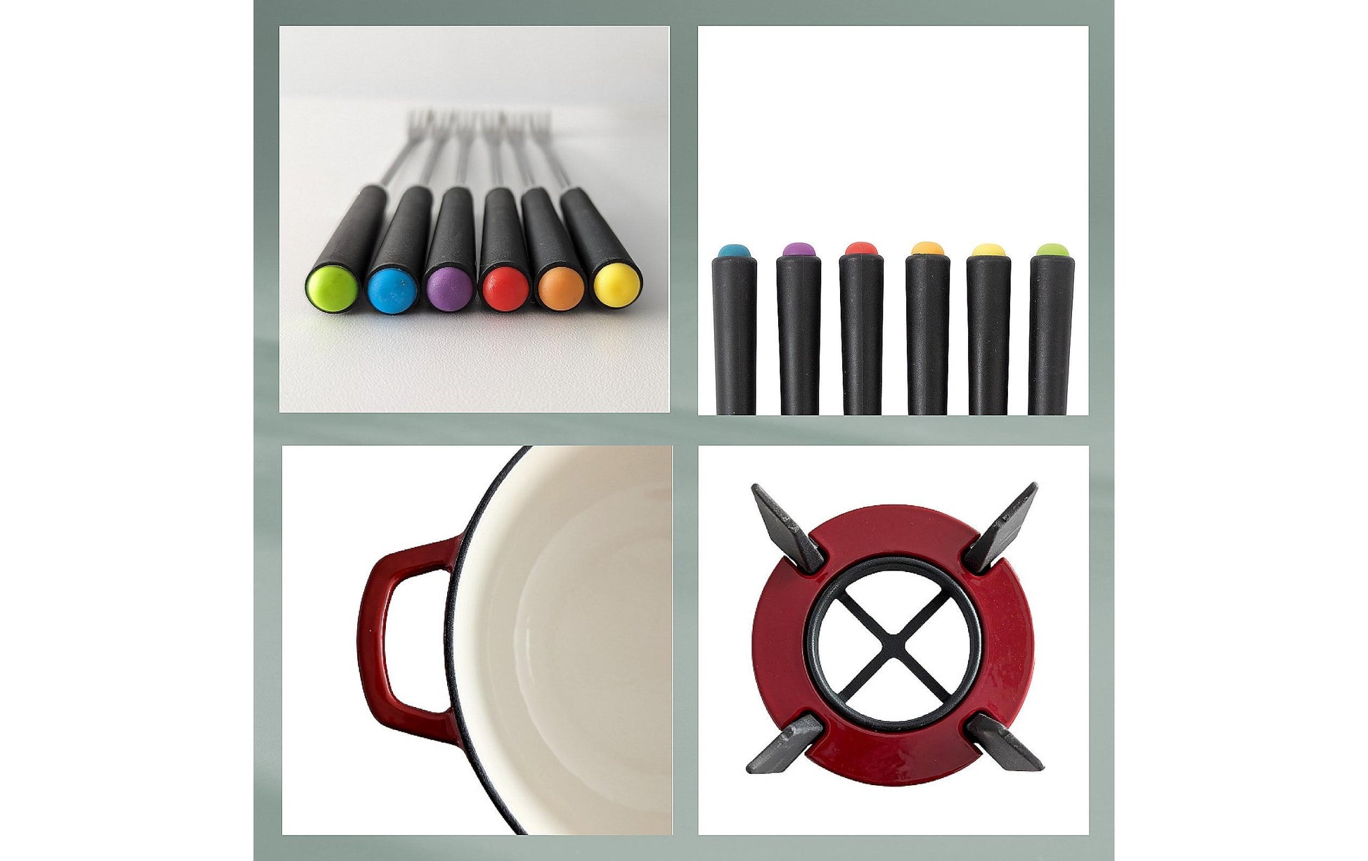 Kela Fondue-Set – Ø 20 cm, Gusseisen, für Käsefondue, Halogen, Rot, 6 Personen, 11 Teile