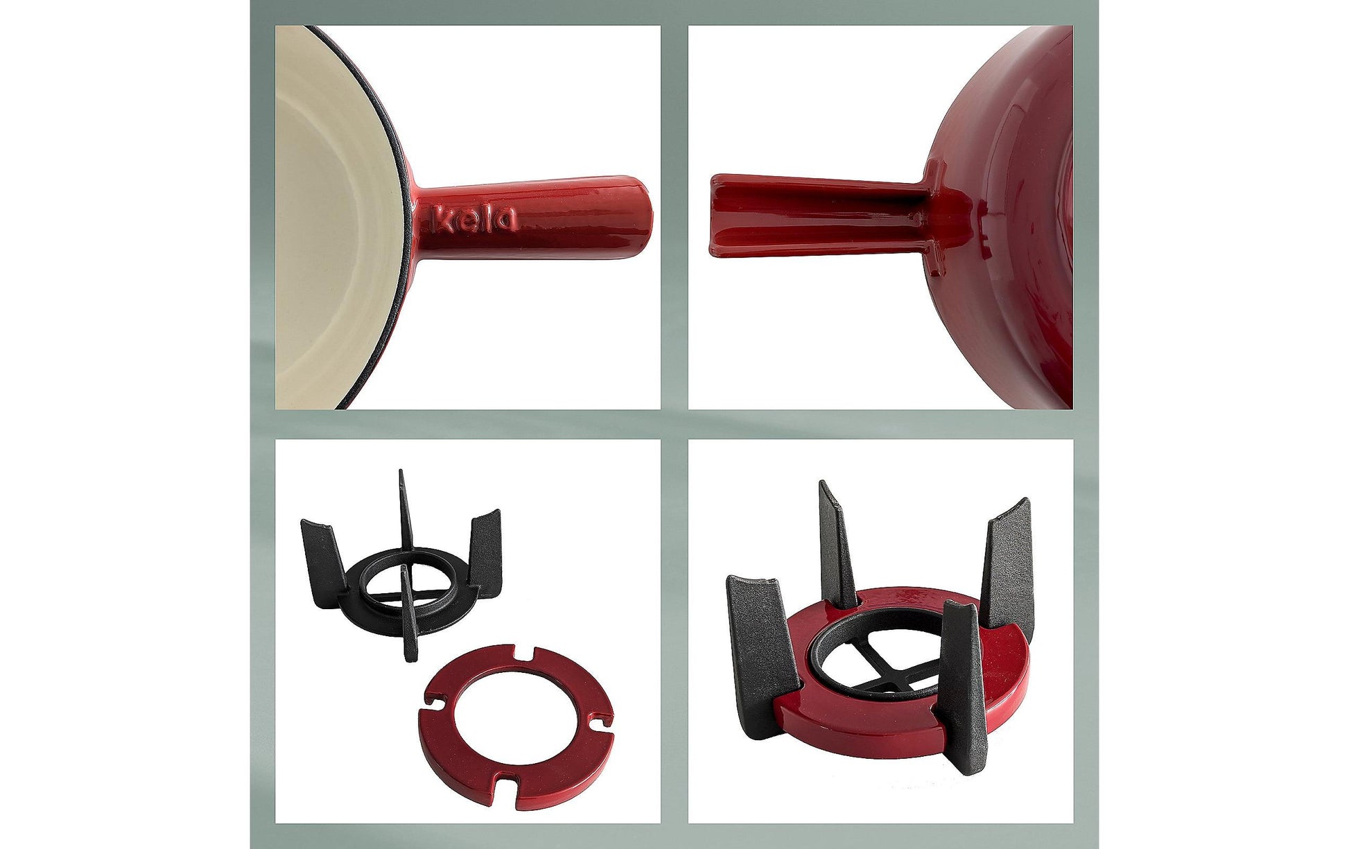 Kela Fondue-Set – Ø 20 cm, Gusseisen, für Käsefondue, Halogen, Rot, 6 Personen, 11 Teile