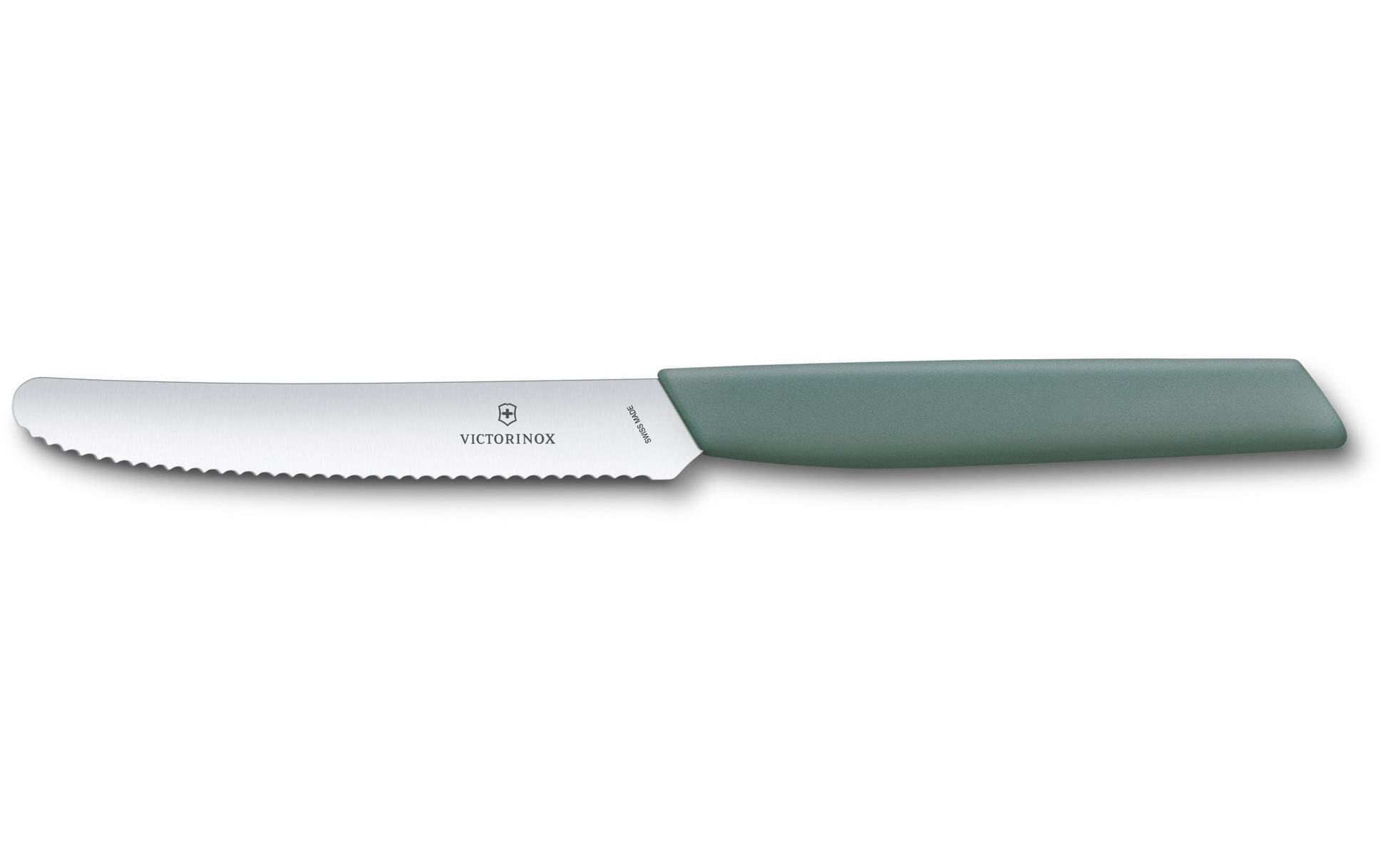 Victorinox Swiss Modern Tafelmesser – 11 cm, Wellenschliff, Edelstahl, Griff Polypropylen, Salbeigrün