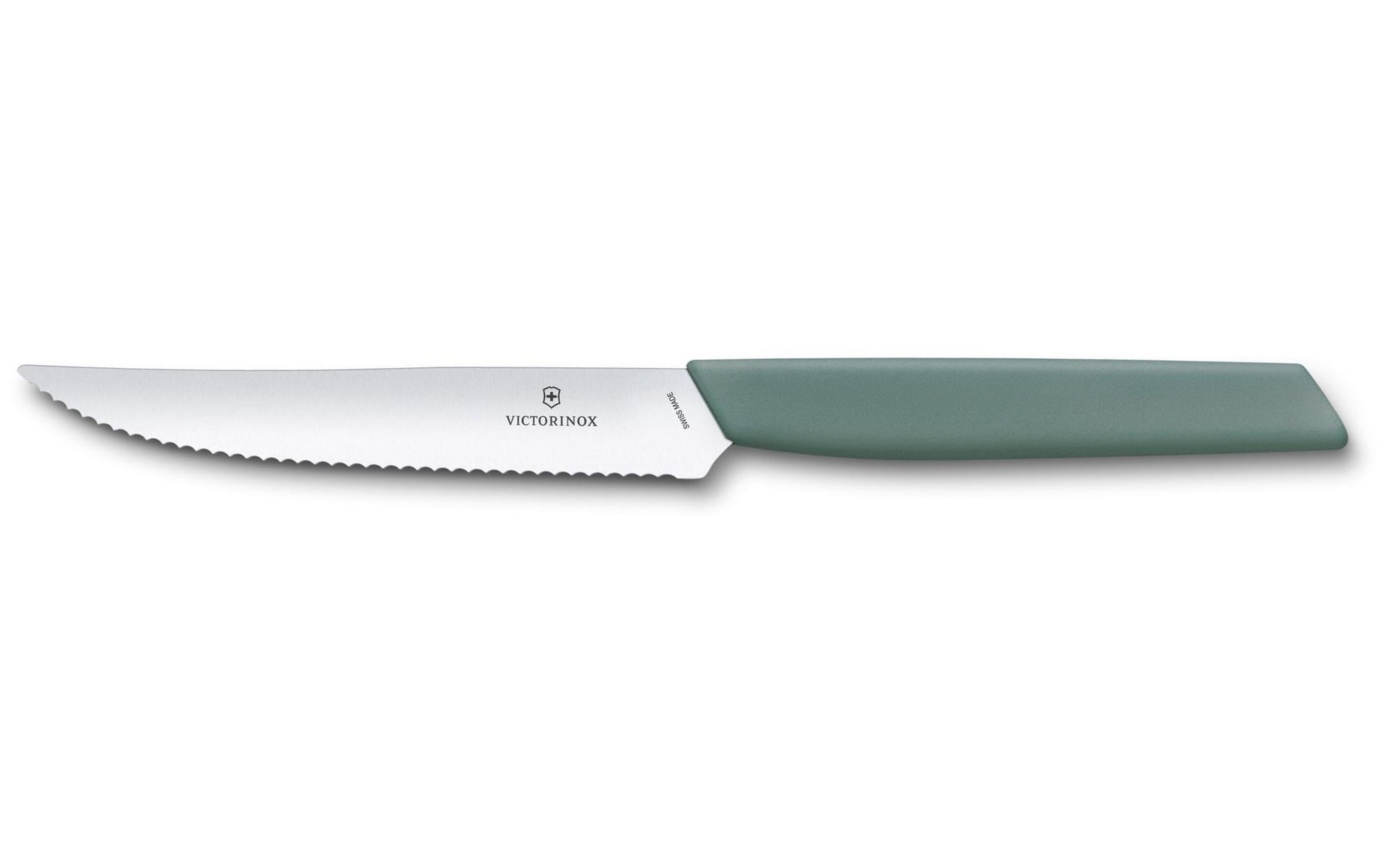 Victorinox Swiss Modern Steakmesser – 12 cm, Wellenschliff, Edelstahl, Griff Polypropylen, Salbeigrün