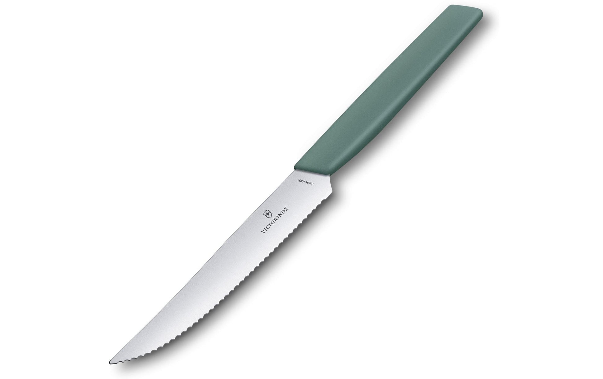 Victorinox Swiss Modern Steakmesser – 12 cm, Wellenschliff, Edelstahl, Griff Polypropylen, Salbeigrün