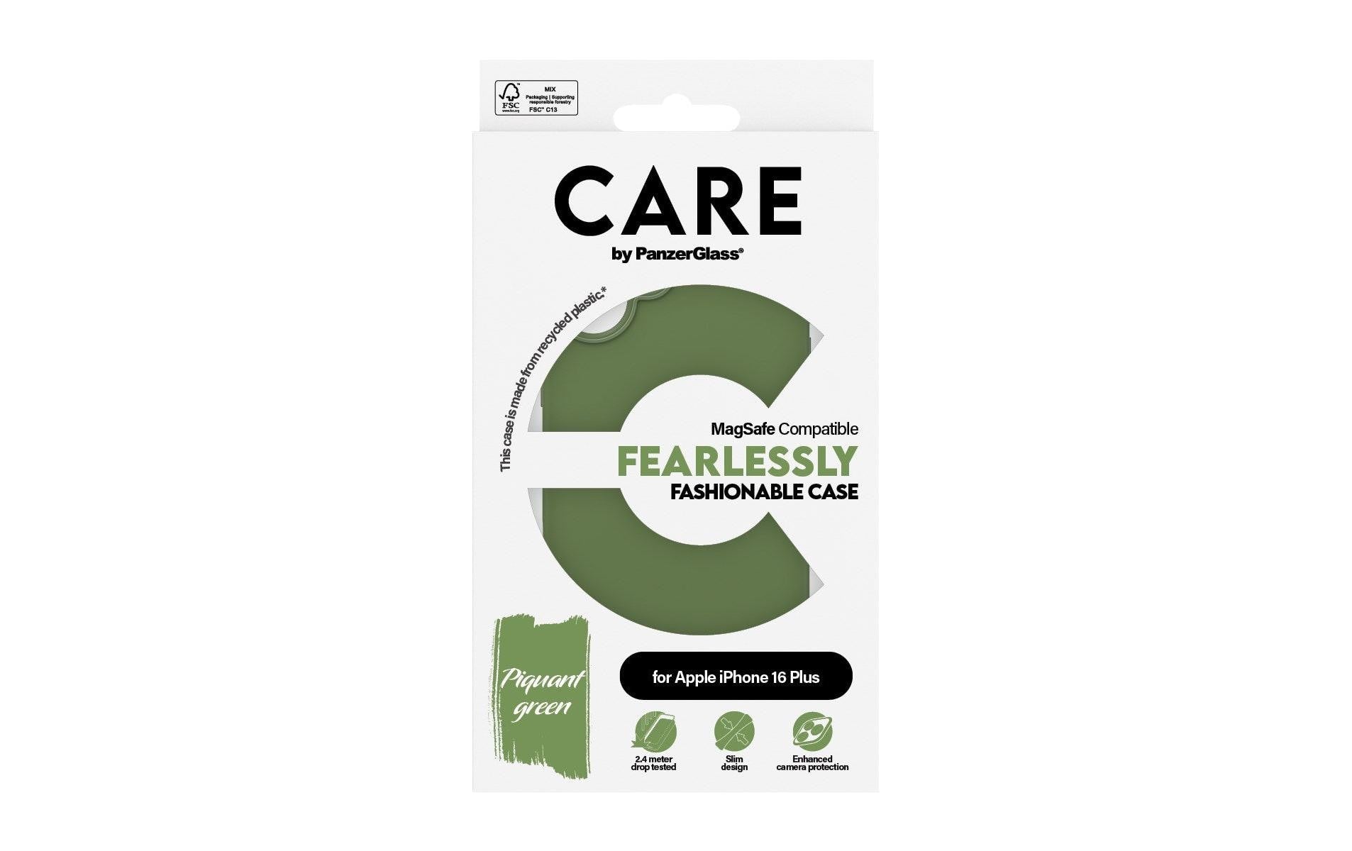 PanzerGlass CARE Backcover – für Apple iPhone 16 Plus, MagSafe, Recycling-Kunststoff, grün