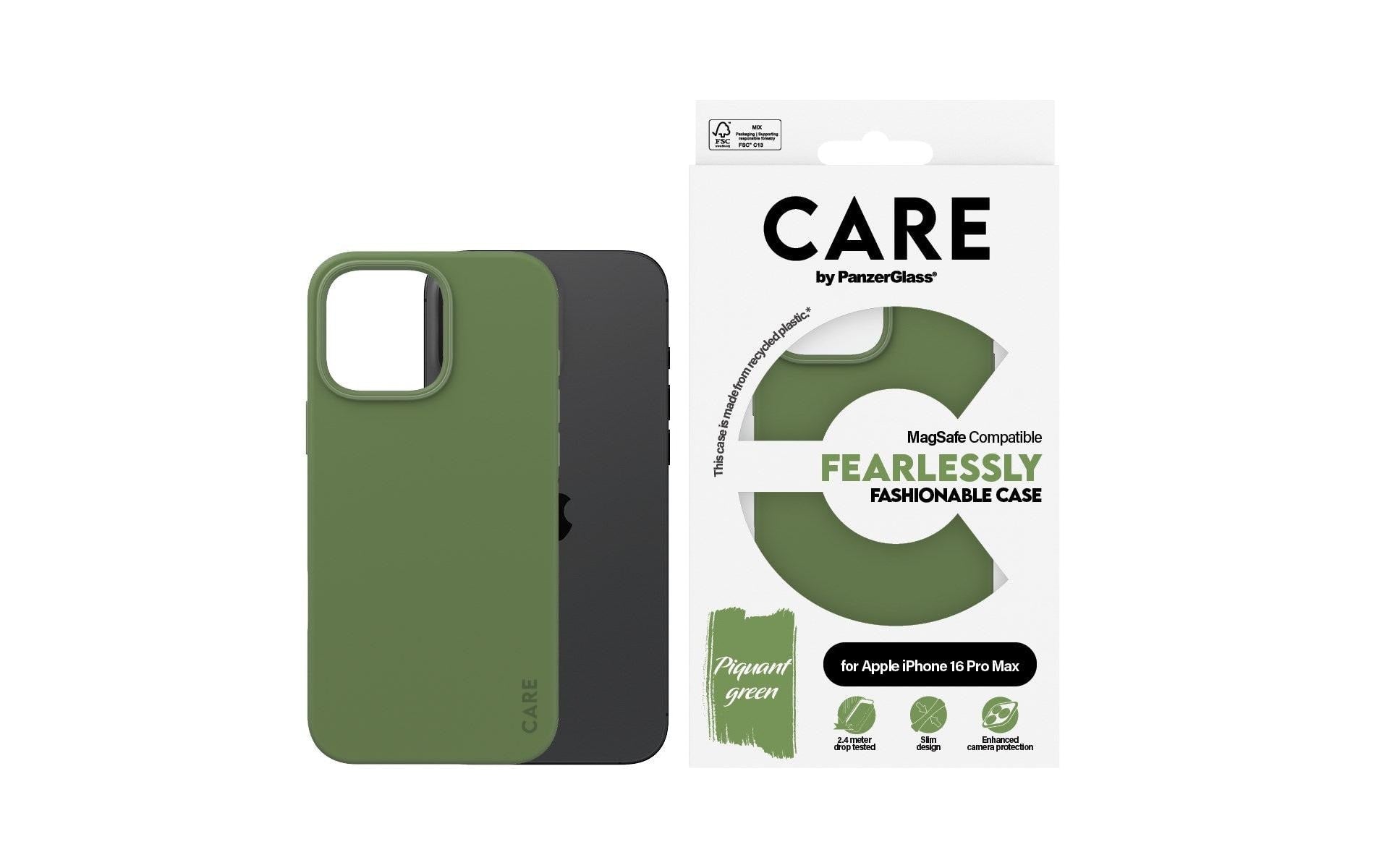 PanzerGlass CARE Backcover – für Apple iPhone 16 Pro Max – MagSafe, Recycling-Kunststoff, grün