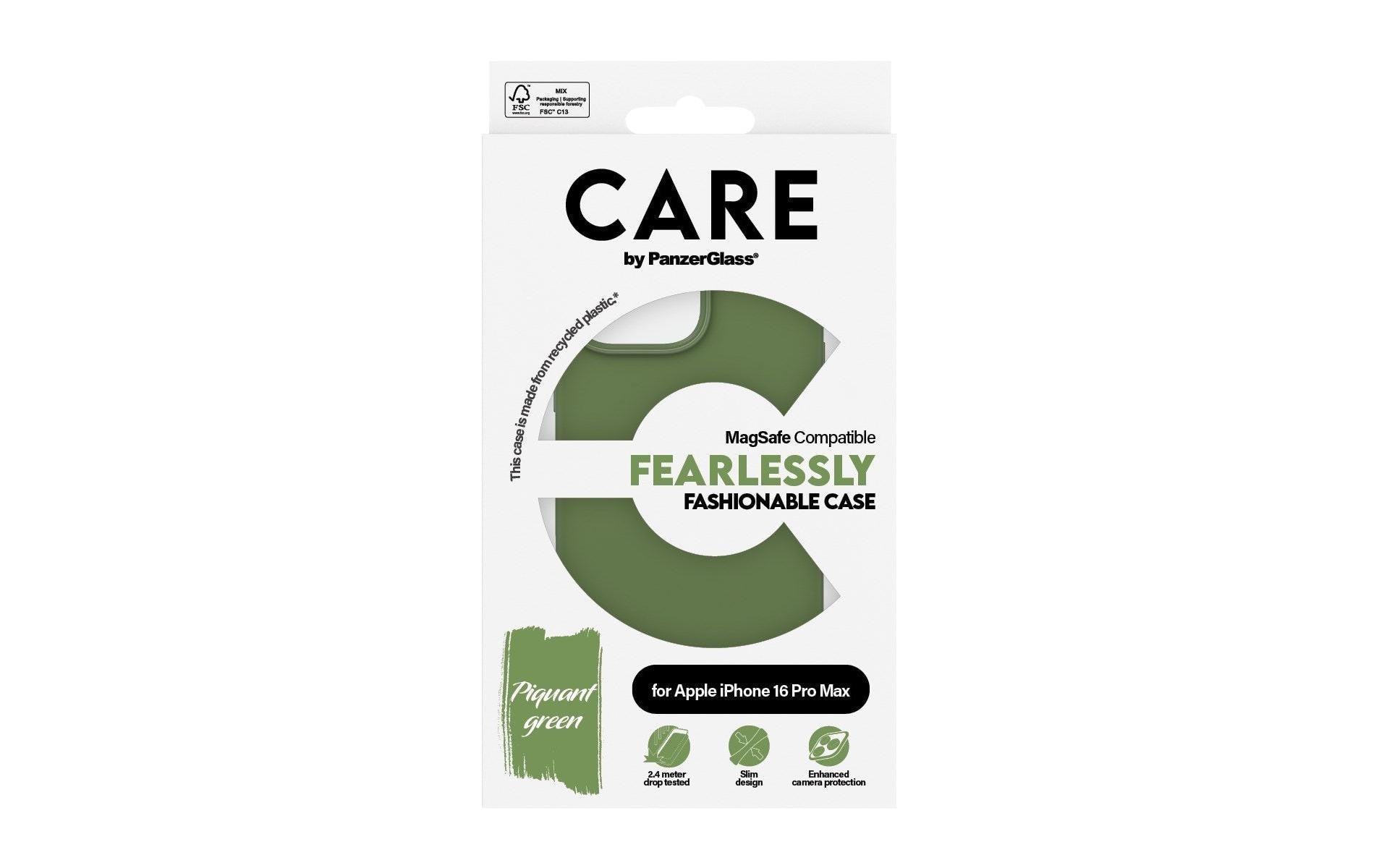PanzerGlass CARE Backcover – für Apple iPhone 16 Pro Max – MagSafe, Recycling-Kunststoff, grün