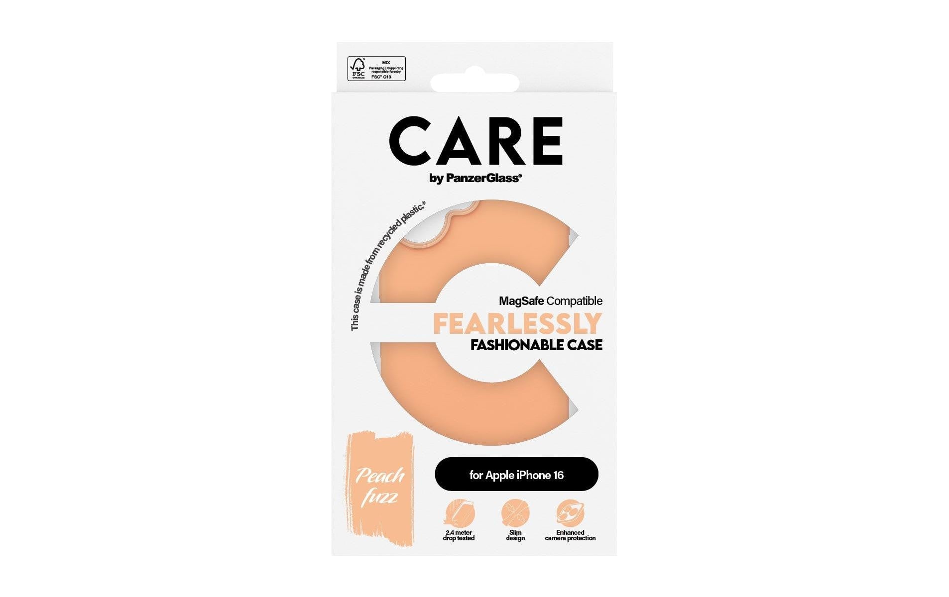 PanzerGlass CARE Backcover – für Apple iPhone 16, MagSafe, Recycling-Kunststoff, Peachy