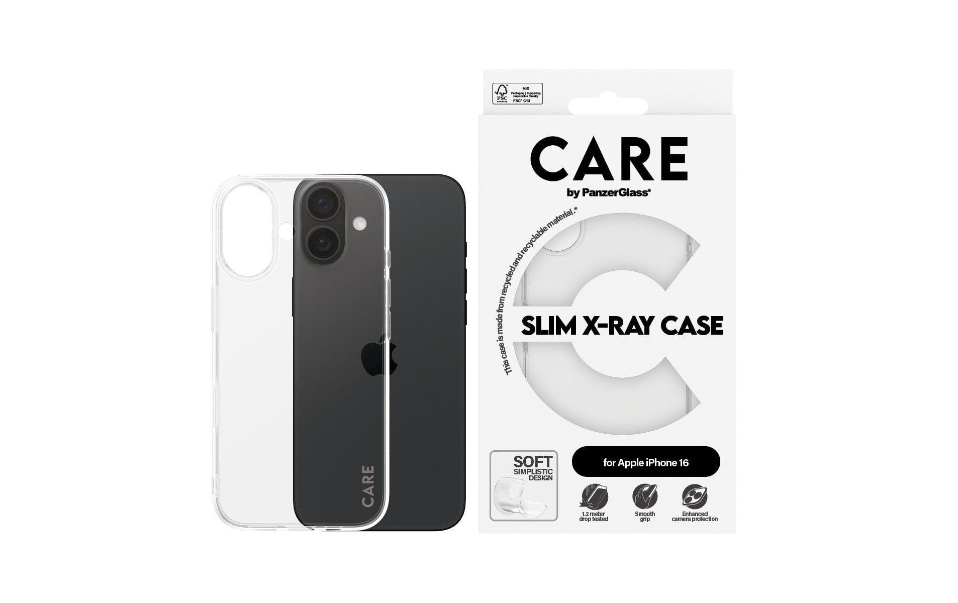 PanzerGlass CARE Backcover – für Apple iPhone 16, Recycling-Kunststoff, transparent