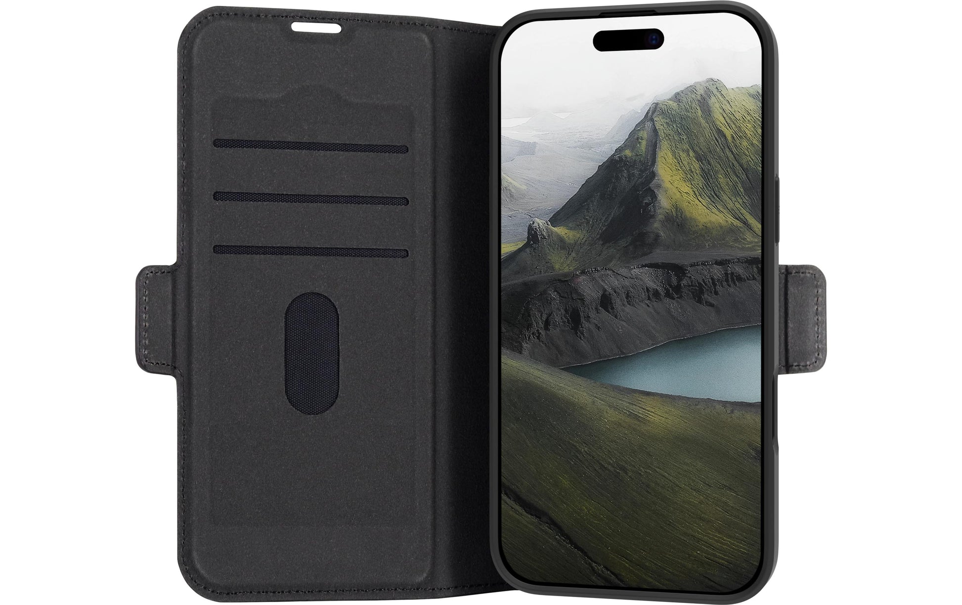 dbramante1928 Oslo Pro Folio – für Apple iPhone 16 Plus, 3 Kartenfächer, PU, Schwarz, Magnetverschluss, kabellos
