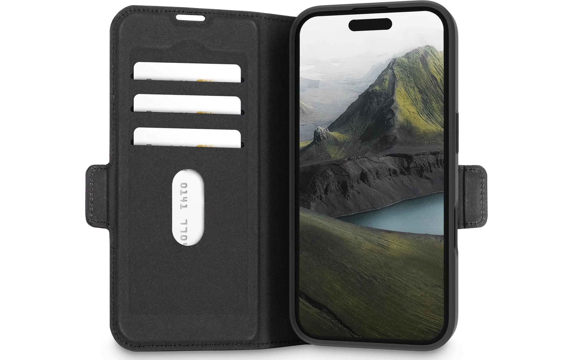 dbramante1928 Oslo Pro – Wallethülle – für Apple iPhone 16, mit Ständer, 3 Kartenfächer, PU, Schwarz