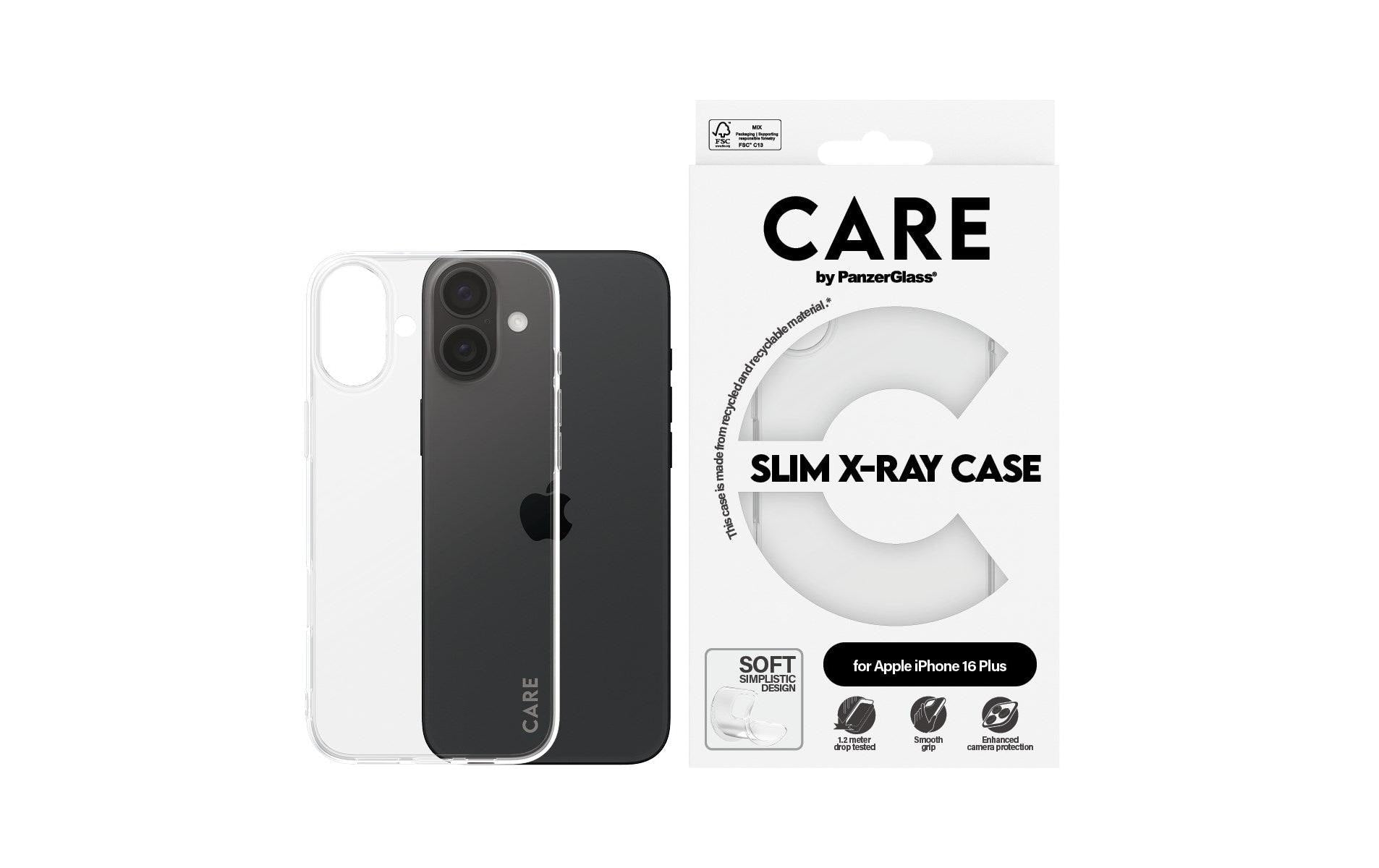PanzerGlass CARE Backcover – für Apple iPhone 16 Plus, Recycling-Kunststoff, transparent