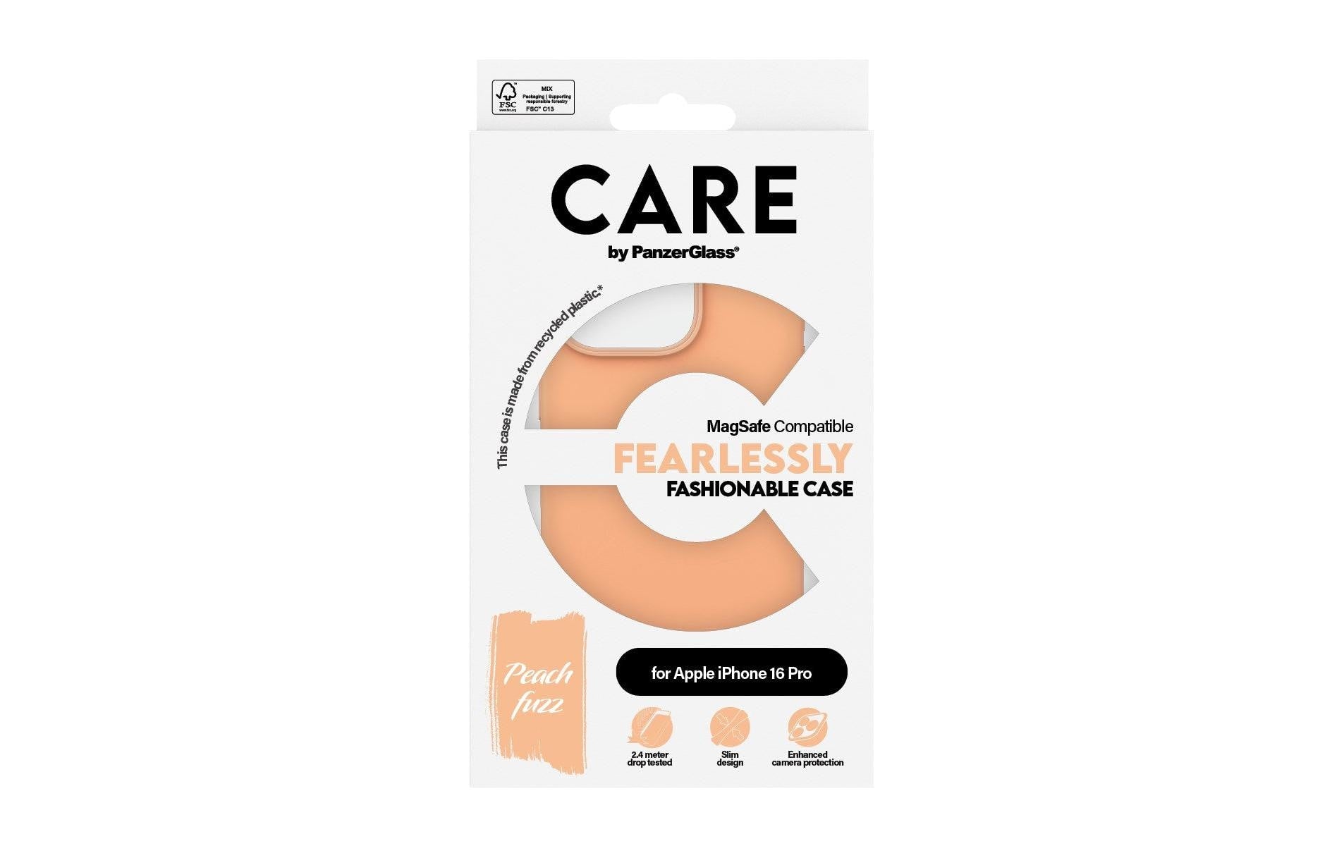 PanzerGlass CARE Backcover – für Apple iPhone 16 Pro, MagSafe, Kunststoff, Peachy