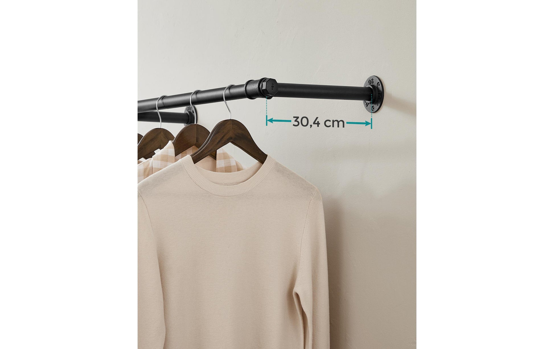 Songmics Wandgarderobe – Stahl, Schwarz, 170 × 30,4 × 7 cm, Traglast 68 kg