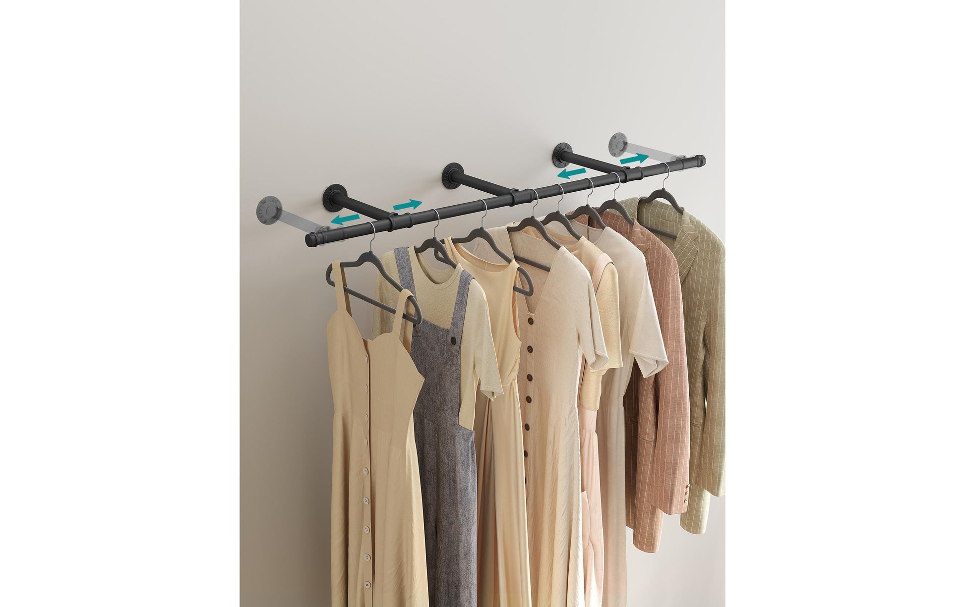 Songmics Wandgarderobe – Stahl, Schwarz, 170 × 30,4 × 7 cm, Traglast 68 kg