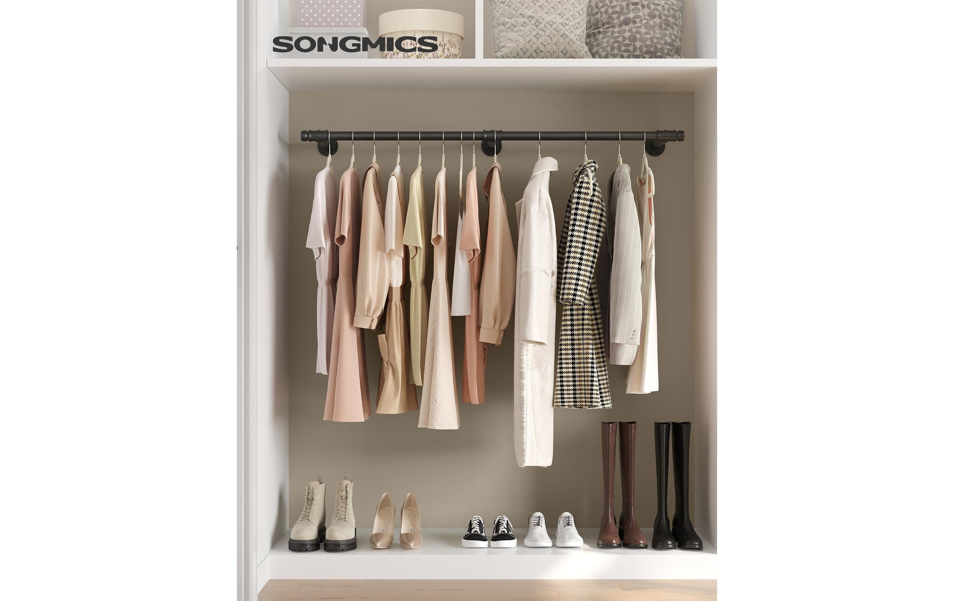 Songmics Wandgarderobe – Stahl, Schwarz, 170 × 30,4 × 7 cm, Traglast 68 kg