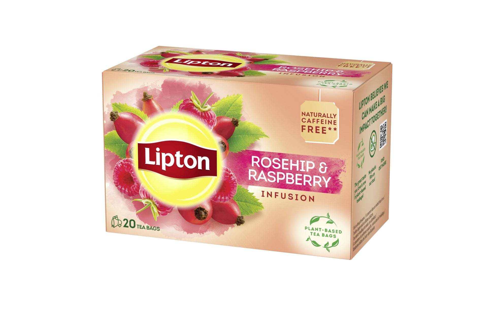 Lipton Früchtetee Hagebutte & Himbeere – Teebeutel 20 Beutel – Fairtrade