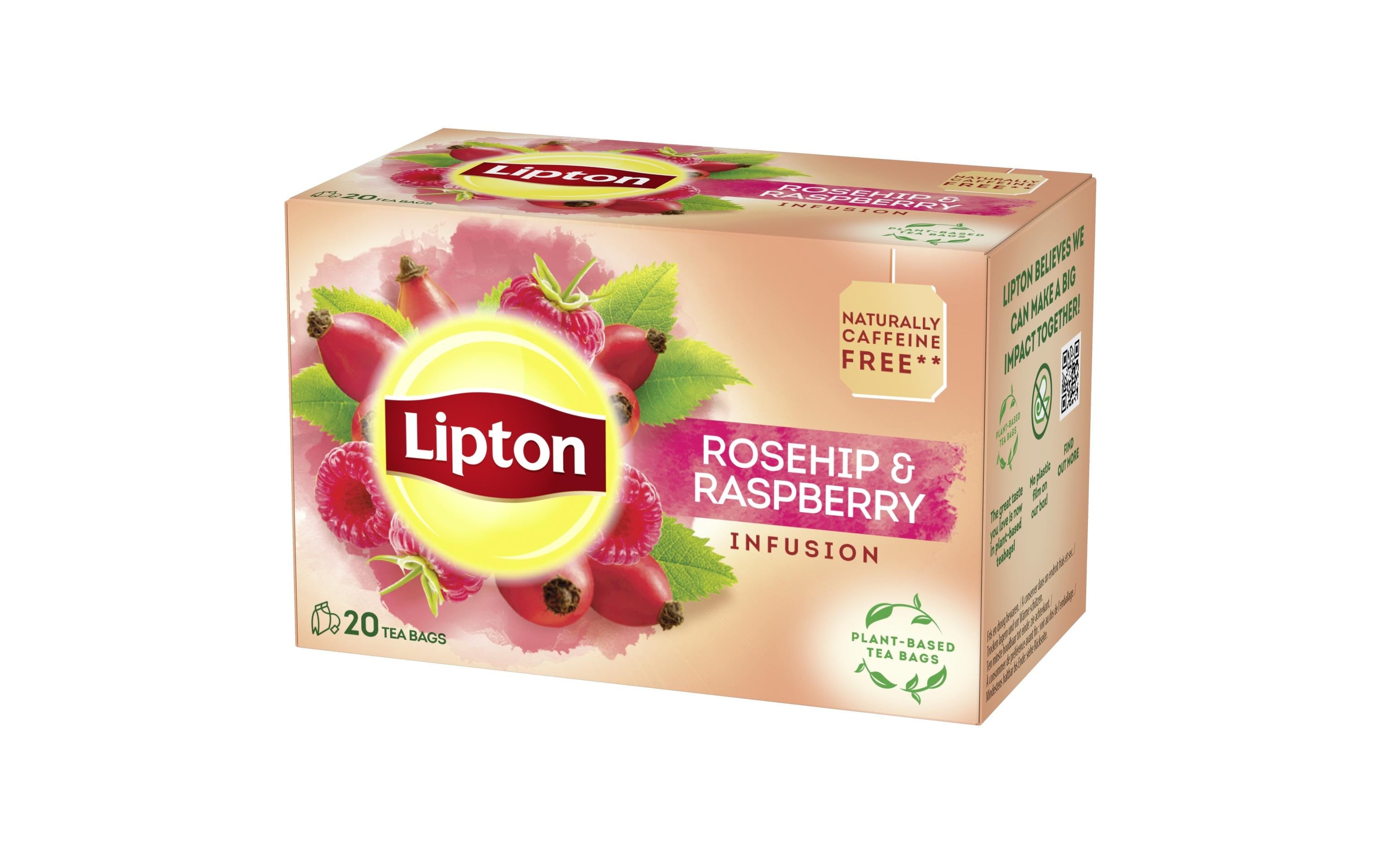 Lipton Früchtetee Hagebutte & Himbeere – Teebeutel 20 Beutel – Fairtrade