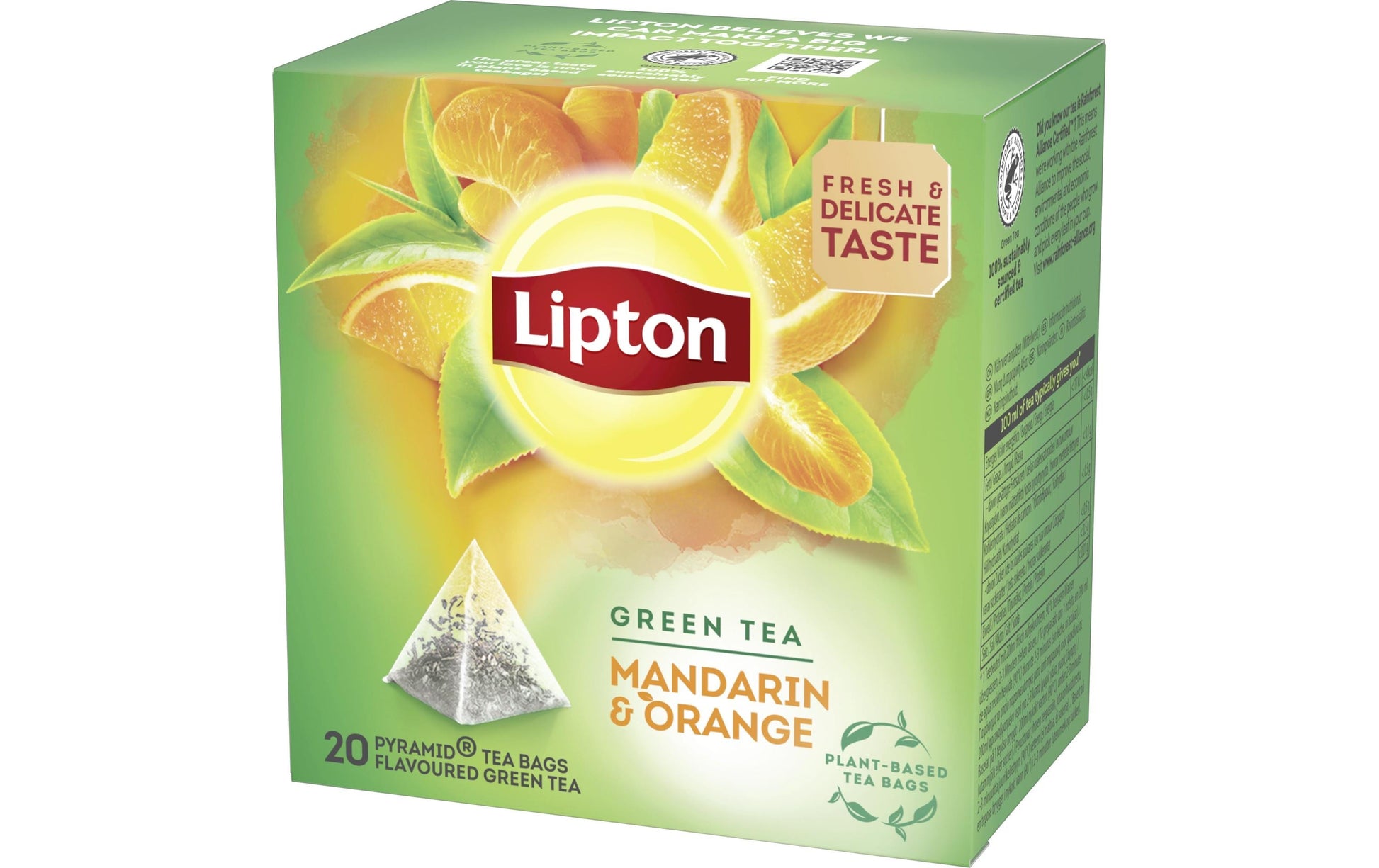 Lipton Grüntee Mandarine & Orange – Teebeutel 20 Beutel – Fairtrade