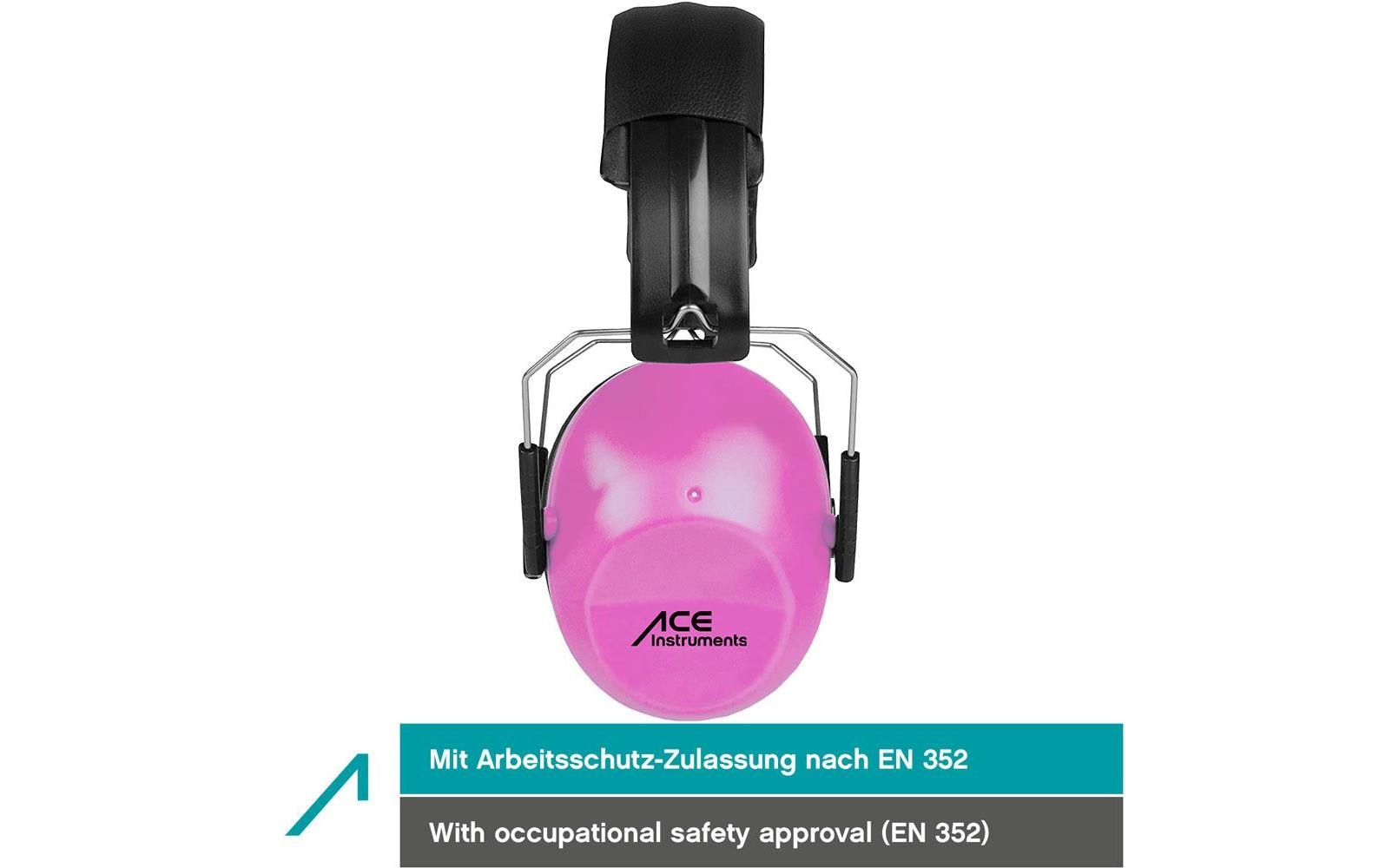 ACE SHH Kapselgehörschutz für Kinder – SNR 26 dB – Schwarz/Pink